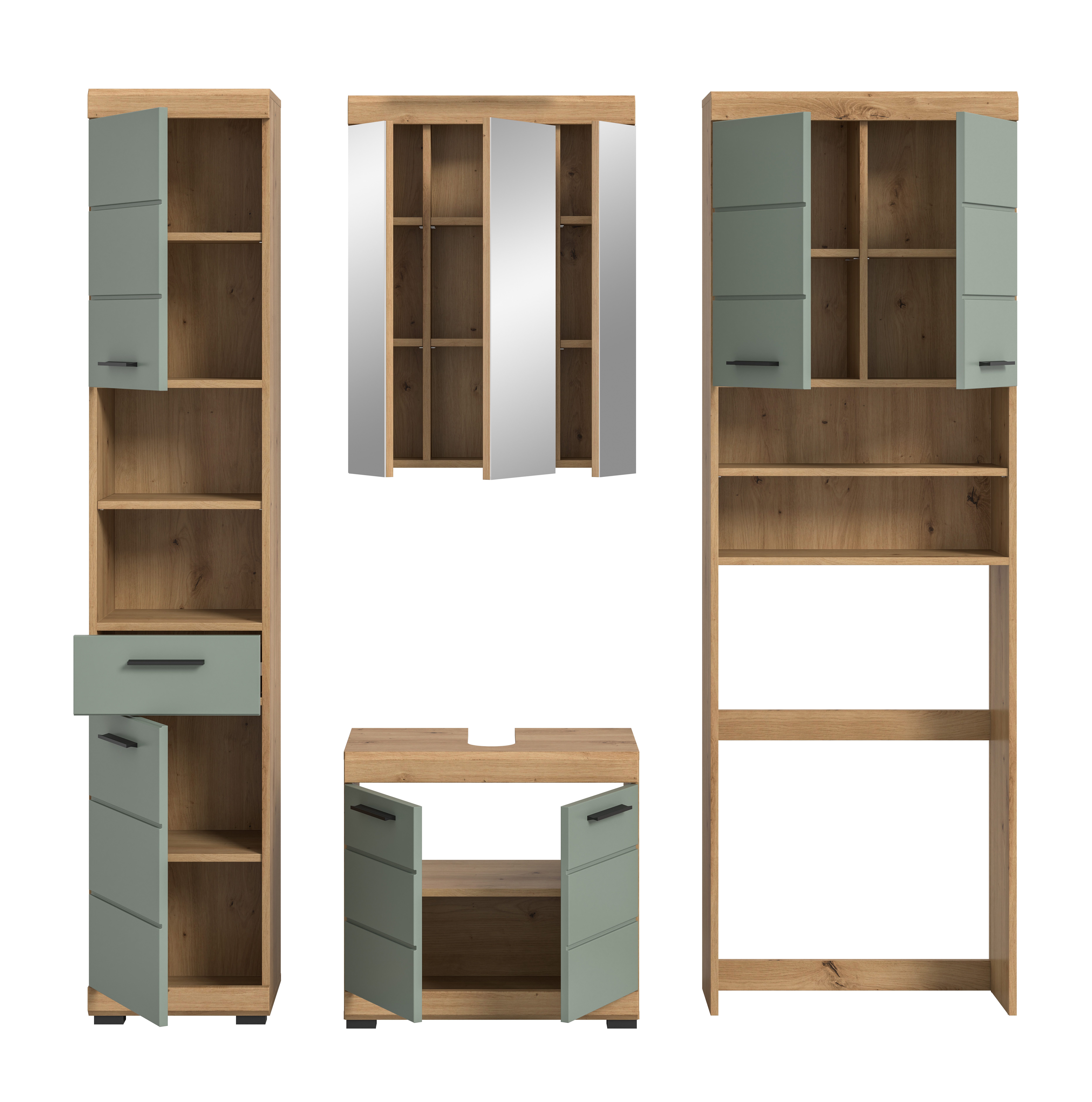 INOSIGN Badkamerserie Siena, 4-delig, bestaande uit: Hoge kast, WBU, spiegelkast, wasmachine ombouwkast (set, 4-delig)