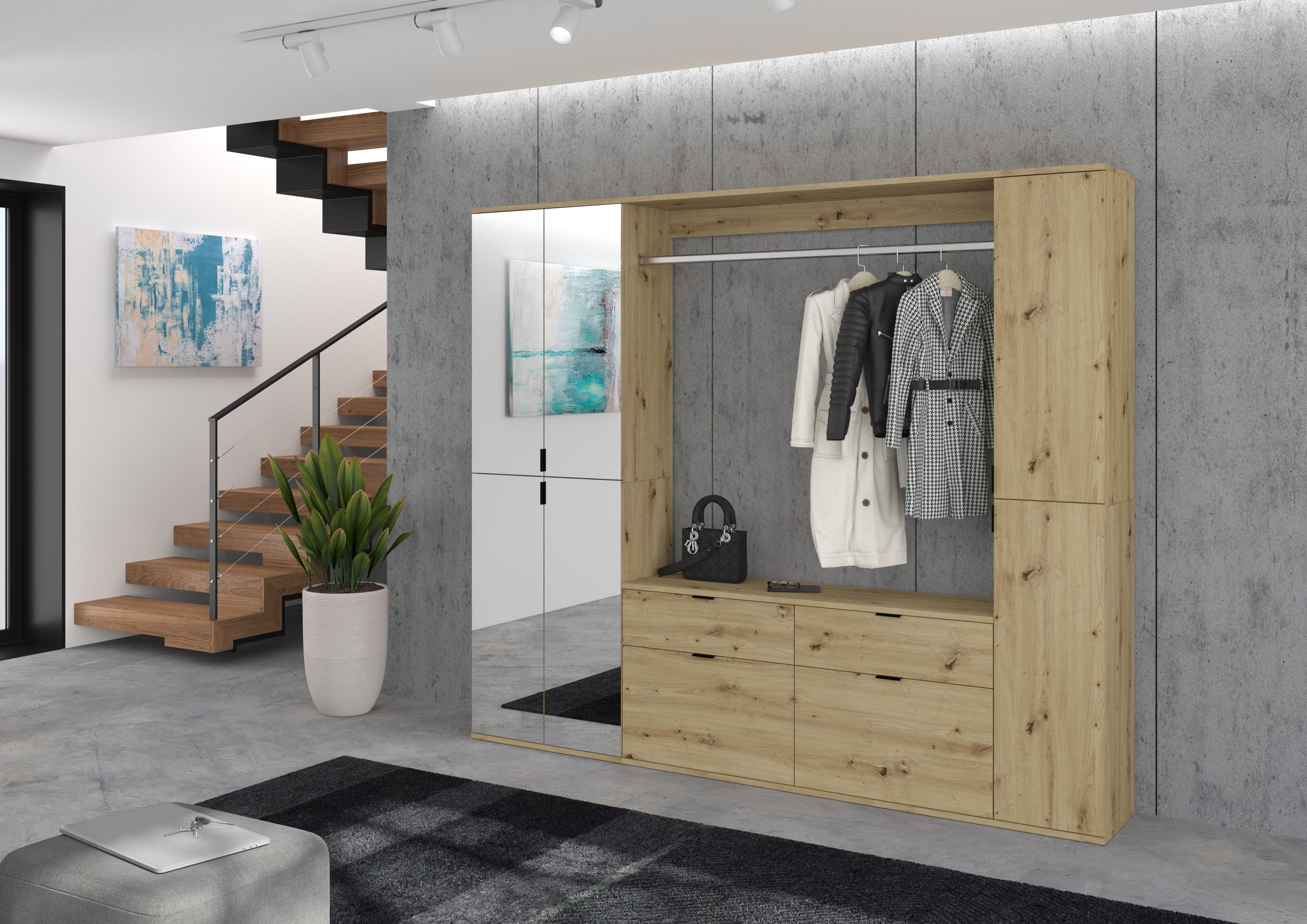 INOSIGN Kledingkast Trondheim, Hoogte 193 cm, 2 Deuren, 6 Vakken, 4 Planken 1 constructiebodem, deurstop verwisselbaar, garderobekast, kast
