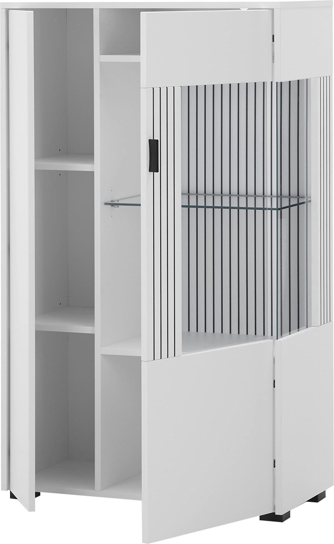 INOSIGN Vitrinekast Hudson, opberg vitrine, staande vitrine in moderne trendkleur, handgrepen van metaal (zwart), hoogte 125 cm