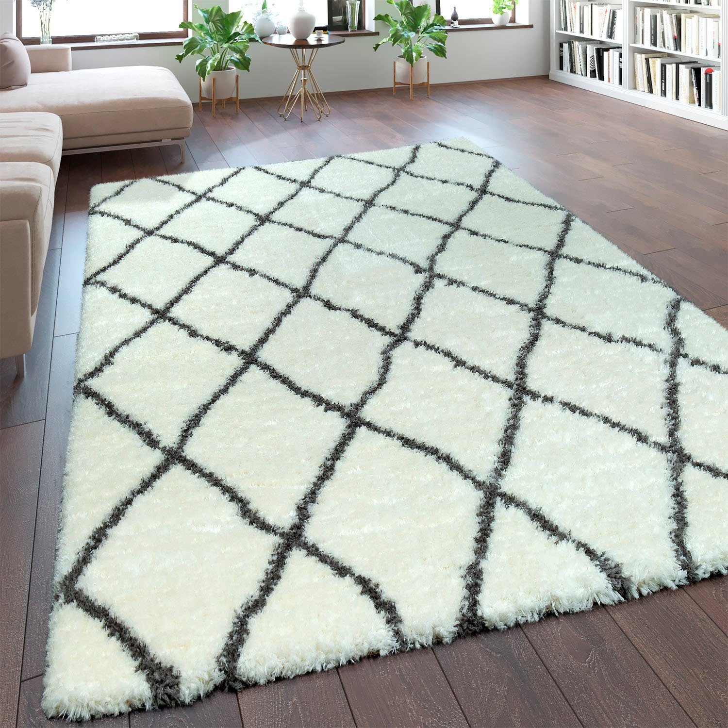Paco Home Hoogpolig vloerkleed Maghreb 075 Ruitmotief, Scandinavisch design, heerlijk zacht