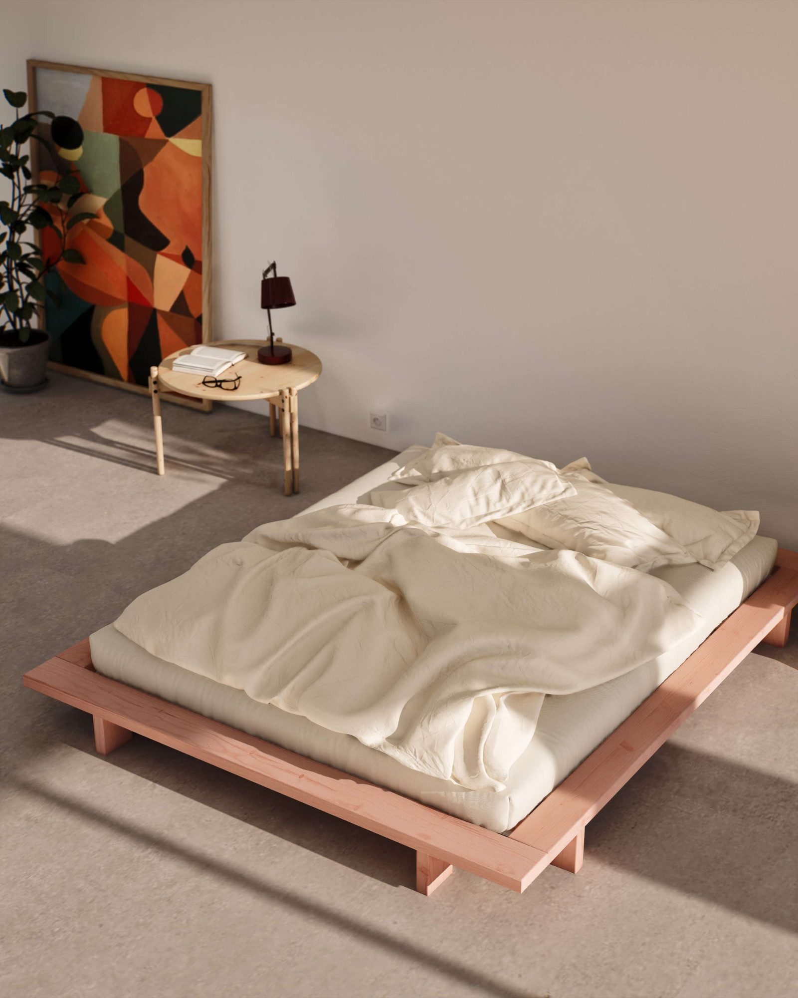 Karup Bedframe JAPAN BED grondbed, houten frame, futonbed, jeugdbed, houten bed Massief houten bed met lattenbodem, massief grenen, bed zonder hoofdeinde