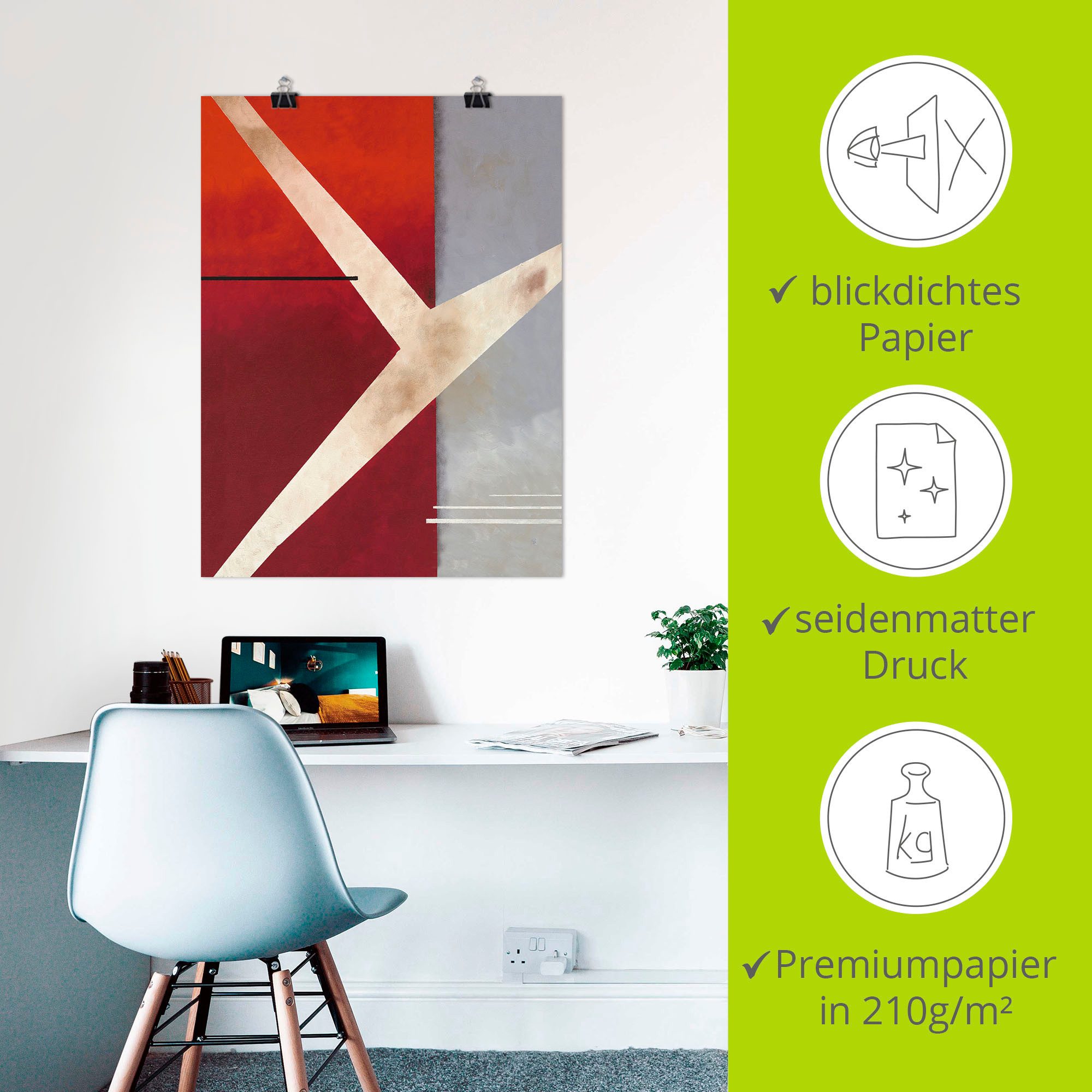 Artland Artprint Abstract in rood/grijs als artprint op linnen, poster in verschillende formaten maten