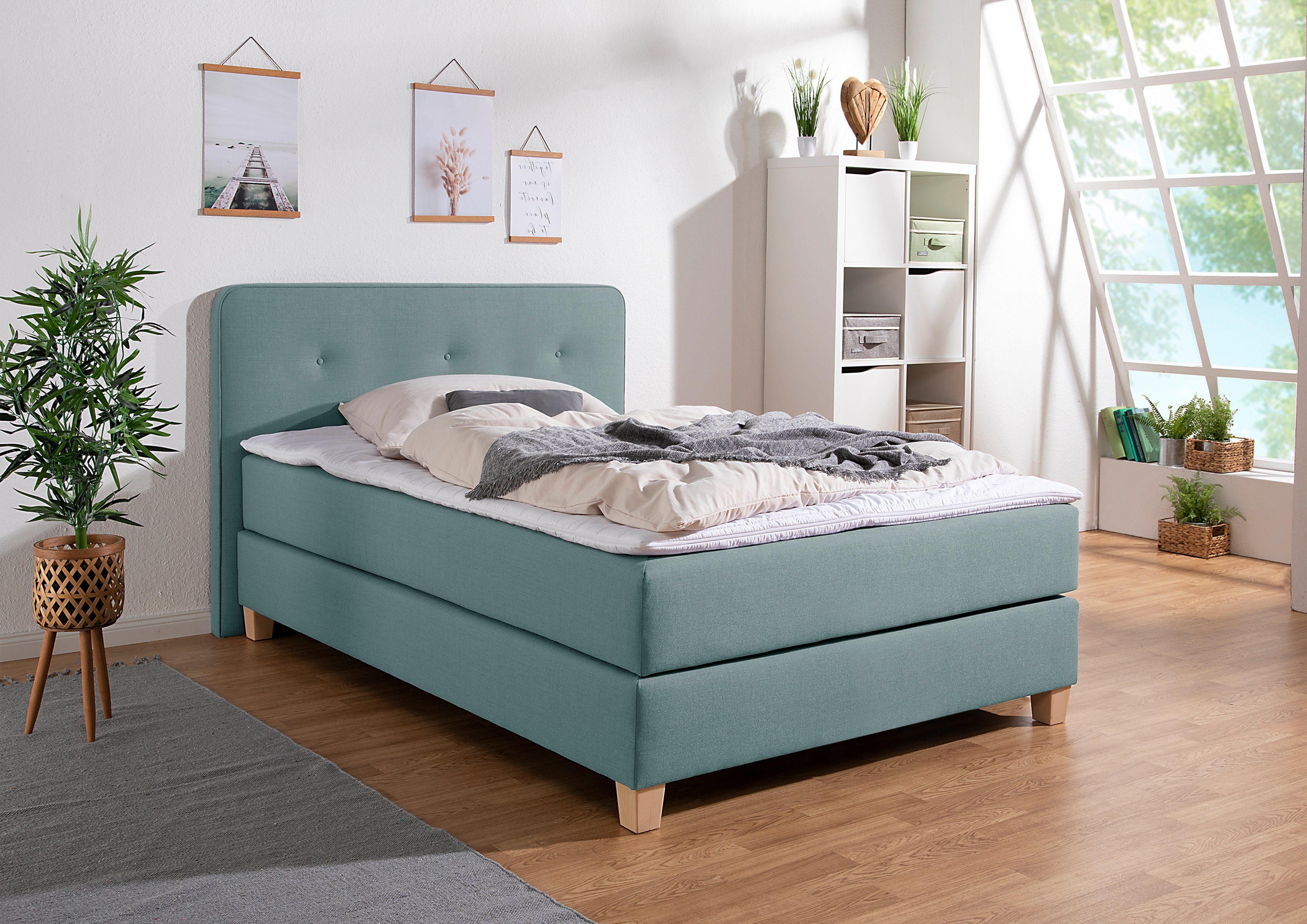 Home affaire Boxspring Fargo inclusief topper in 3 soorten matrassen in fluweel of structuurstof