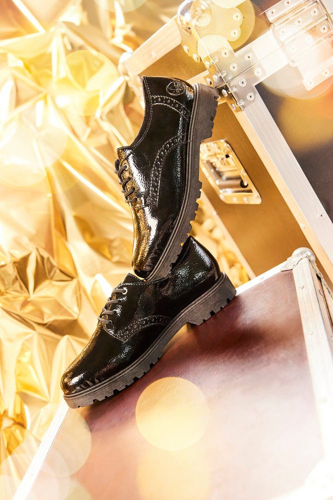 Rieker Veterschoenen , vrijetijdsschoen, lage schoen, business veterschoen in glanzende look