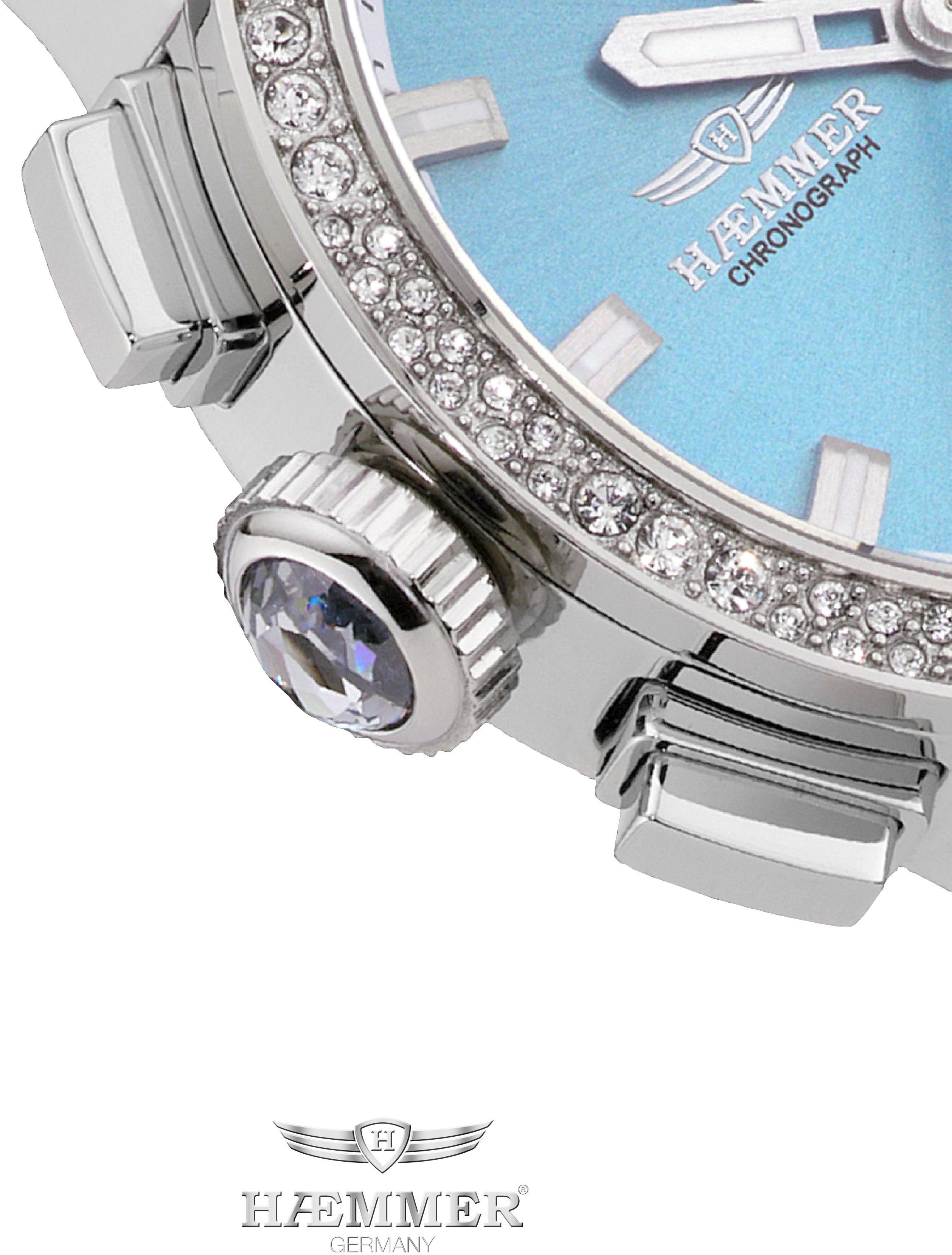 HAEMMER GERMANY Chronograaf EMINENT Quartzhorloge, dameshorloge, datum, stopwatchfunctie, saffierglas, leren band