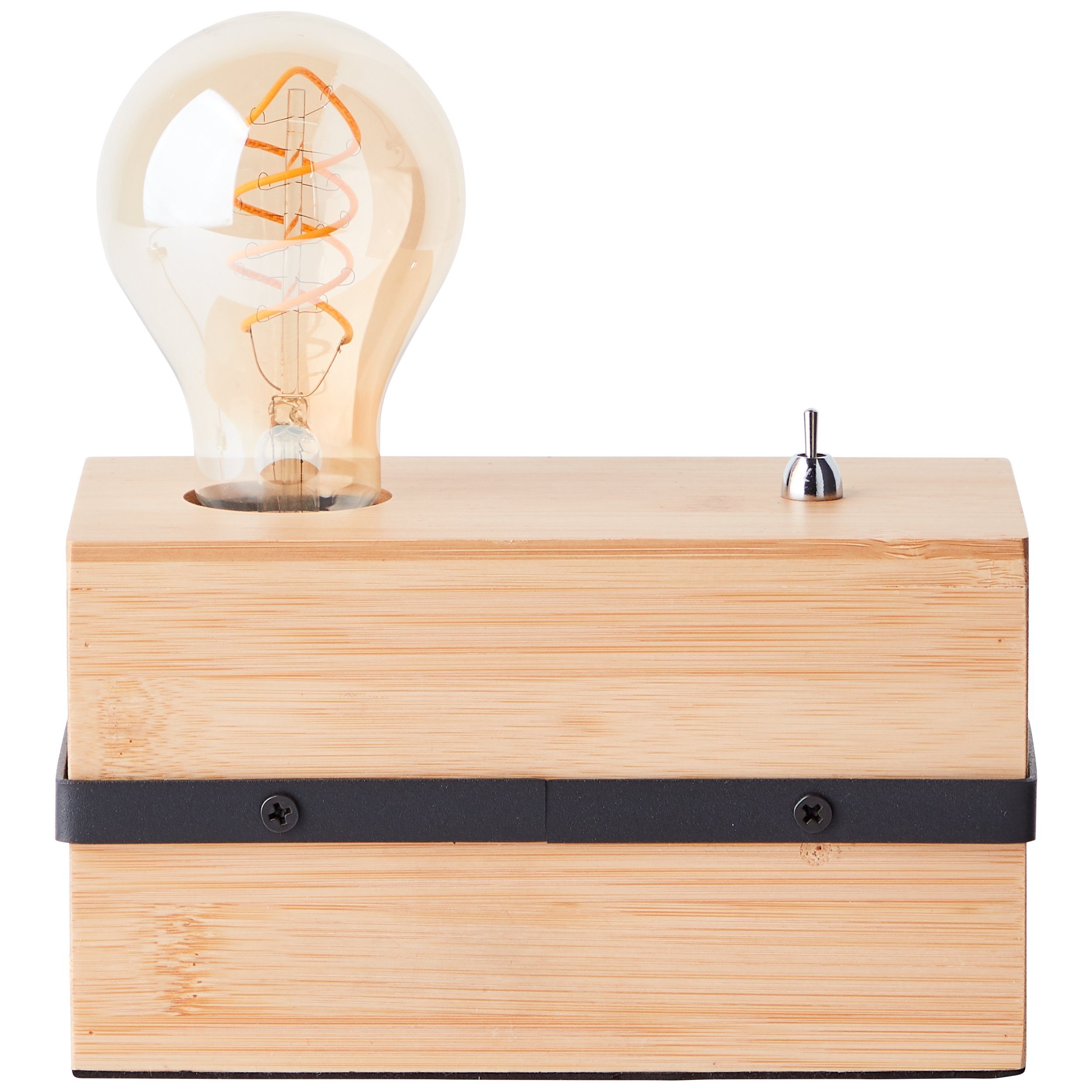 Brilliant Leuchten Tafellamp Benny Hoogte 10 cm, E27, metaal/bamboe, zwart mat/natuur