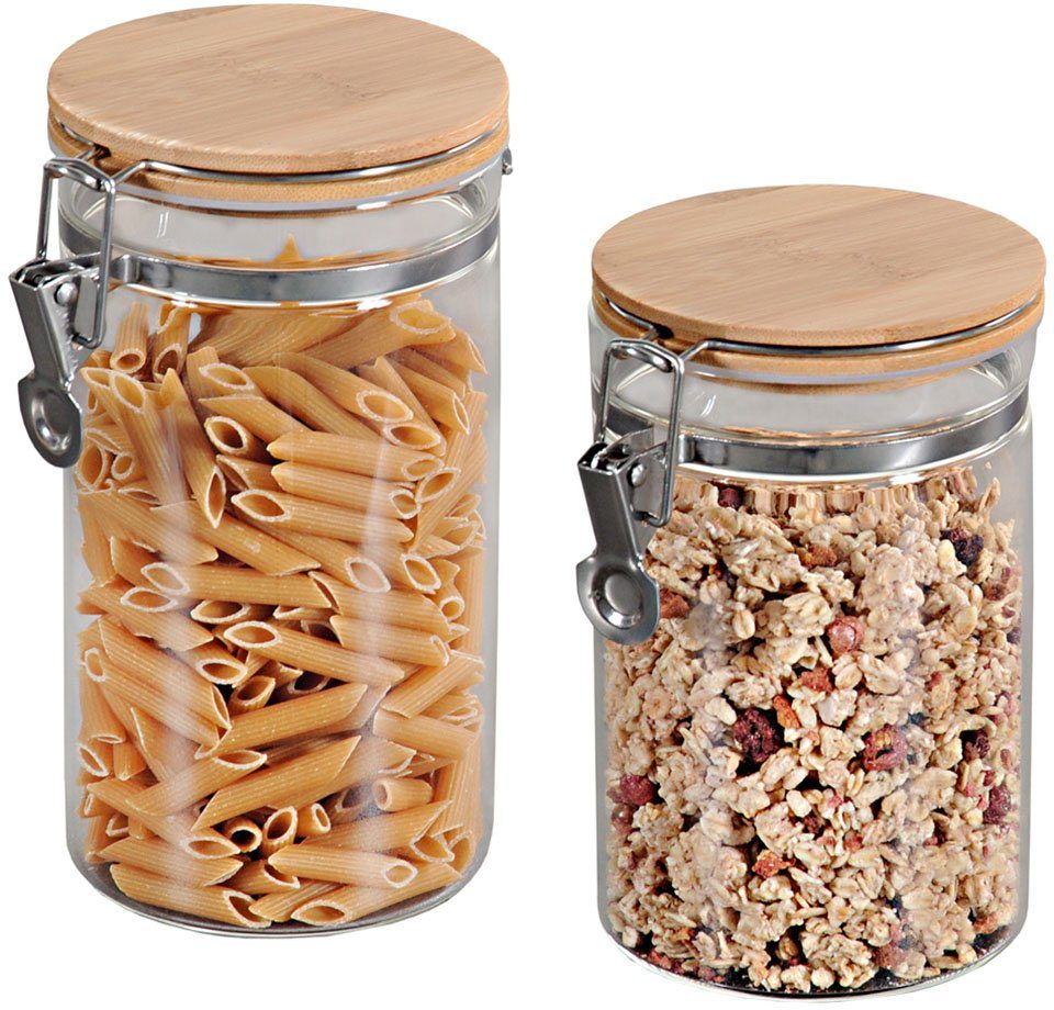 KESPER for kitchen & home Glazen voorraadpot met metalen sluiting, set: 900 en 1100 ml (set, 2-delig) voedsel bewaardozen beige