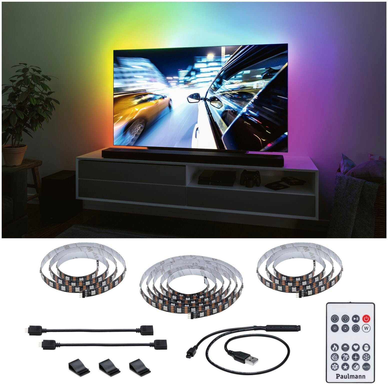 Paulmann Led-strepen USB LED Strip TV-Verlichting 75 Inch 3,1m Dynamic Rainbow RGB 5W (1 stuk)