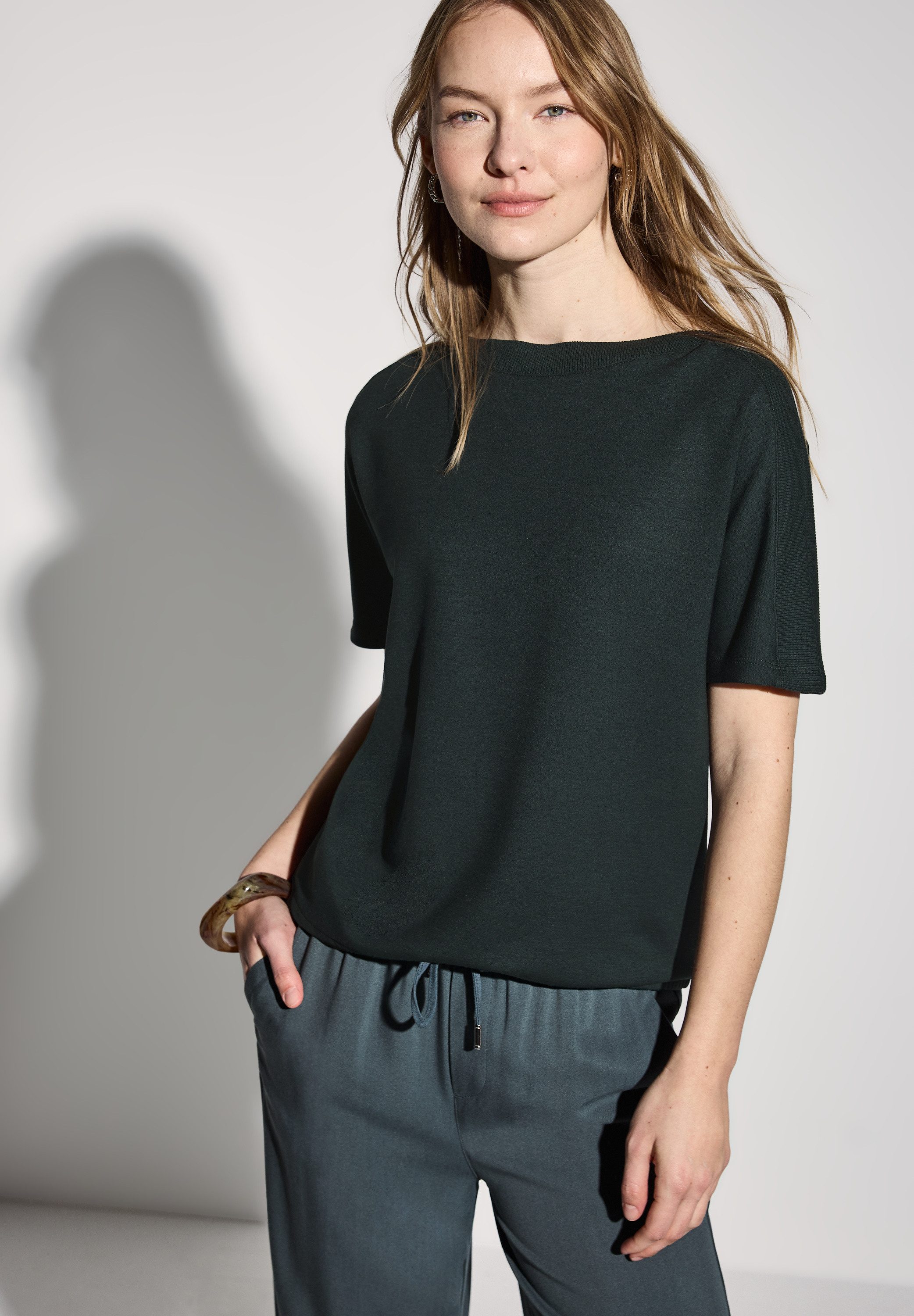 STREET ONE T-shirt met boothals dames t-shirts maat 38 groen
