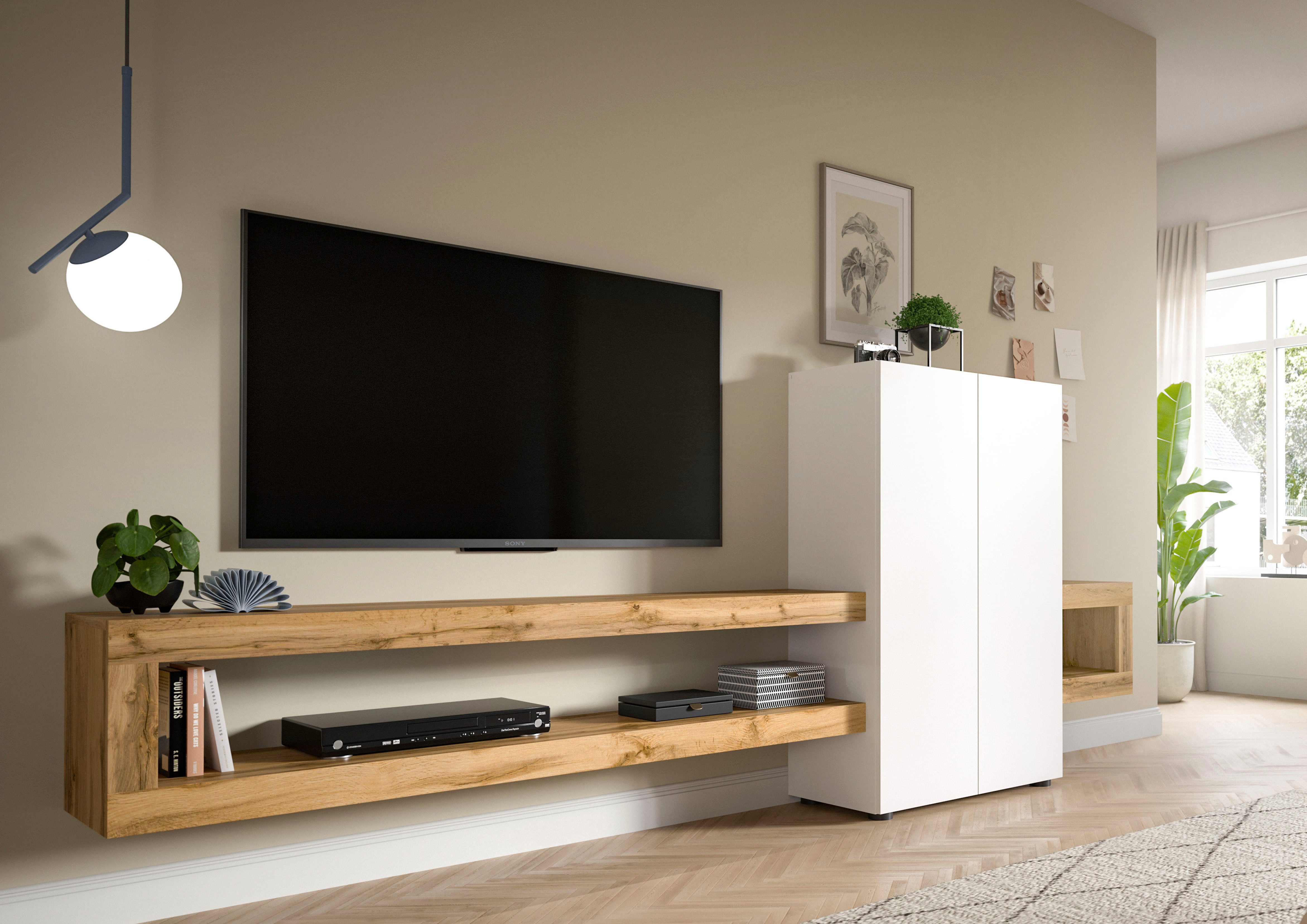 INOSIGN Wandmeubel Zolder, breedte 270 cm, push-to-open, 2 deuren, 2 legplanken 2 open vakken, tv-wand, media-meubels, tv-meubels, woonkamermeubels