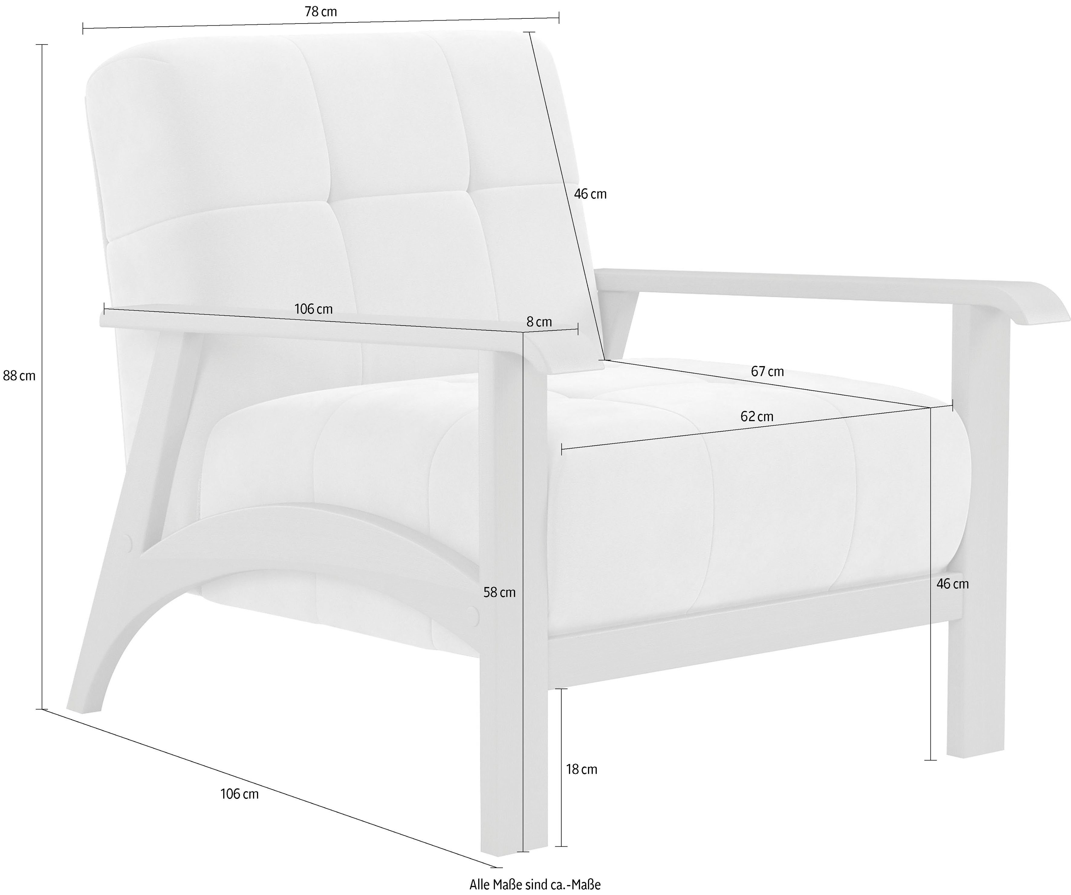 sit&more Fauteuil Billund Armleuningen van eikenkleurig beukenhout, verschillende bekledingen en kleuren