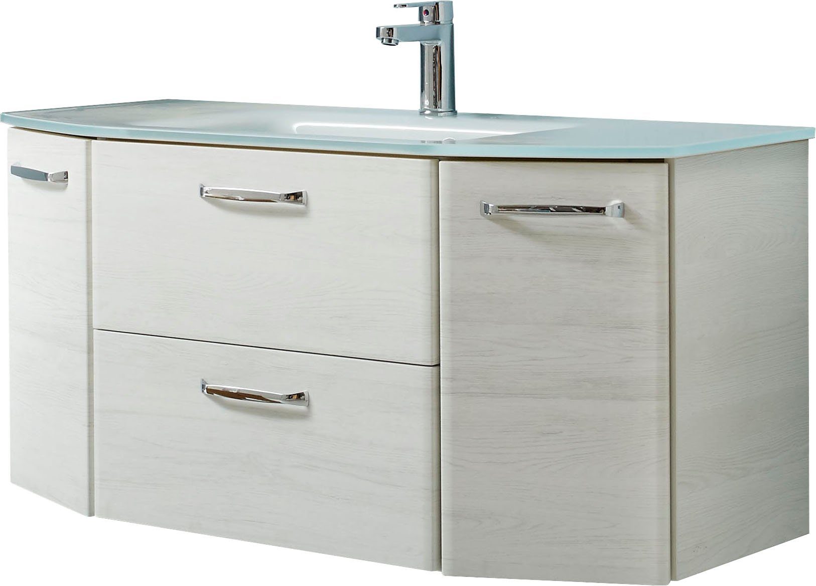Saphir Wastafelonderkast Quickset wastafel incl. glazen wastafel, 112 cm breed, 2 deuren Onderkast met wasbak, inclusief deurdemper, grepen glanzend chroom