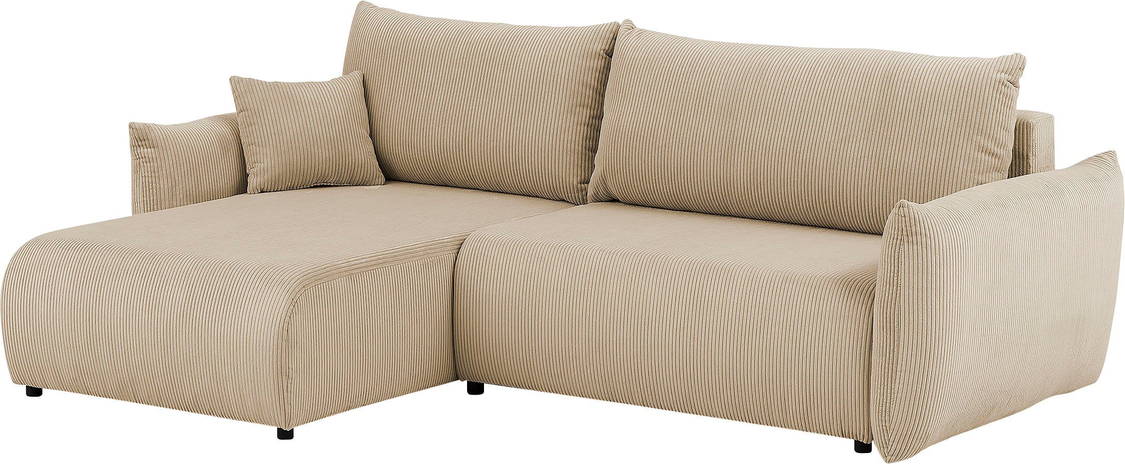 INOSIGN Hoekbank MAVAS bedbank met bedkist, L-model, ca. 257/127 cm (ligoppervlak 212/145 cm), ribfluweel, chenille, structuur