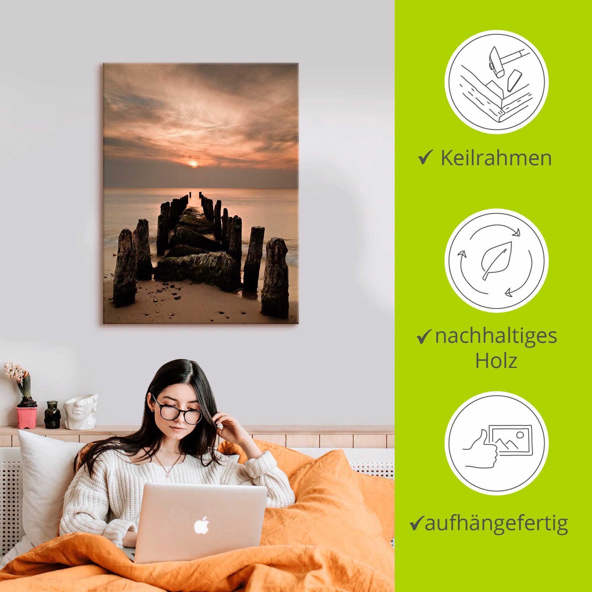 Artland Artprint op linnen Zonsondergang aan de Oostzee