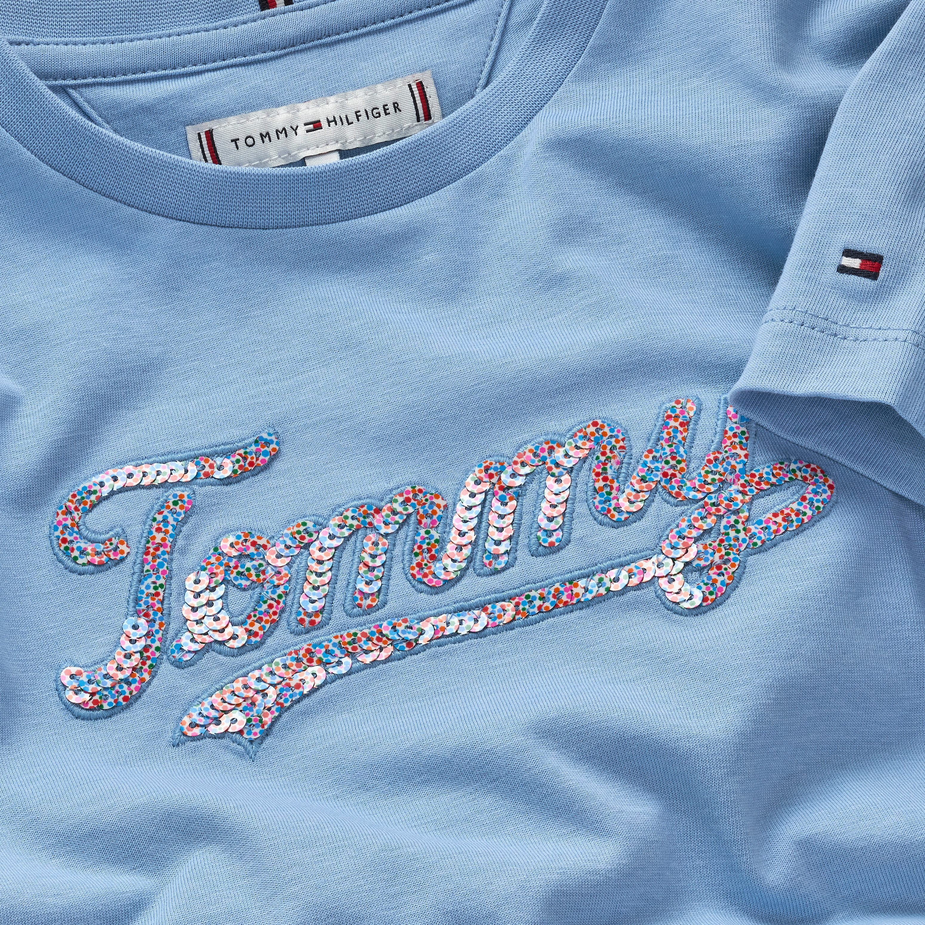 Tommy Hilfiger T-shirt TOMMY SCRIPT SEQUINS TEE SS voor kinderen tot 16 jaar, met pailletten