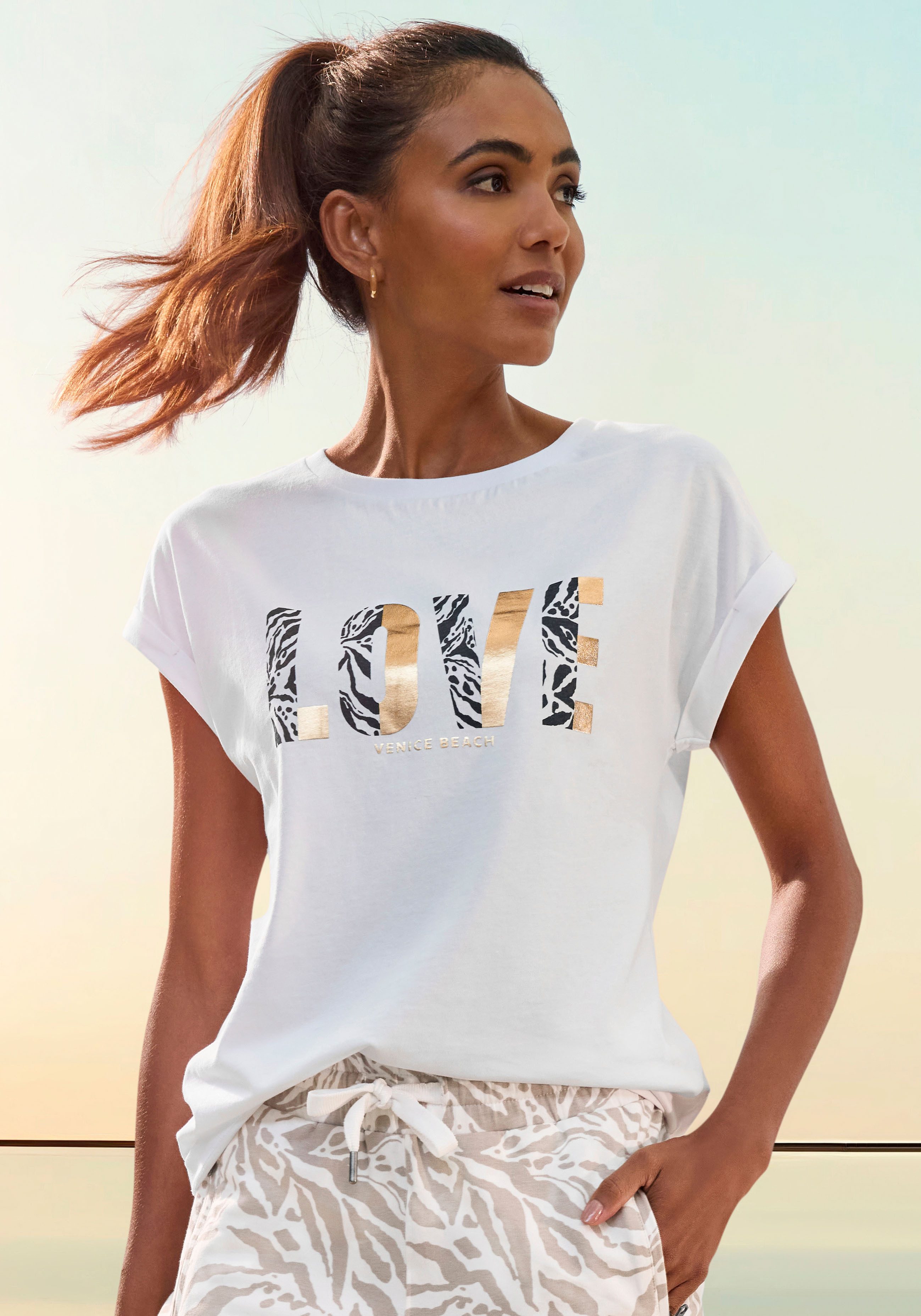 Venice Beach Shirt met korte mouwen met print op de voorzijde, katoenen t-shirt, losse pasvorm