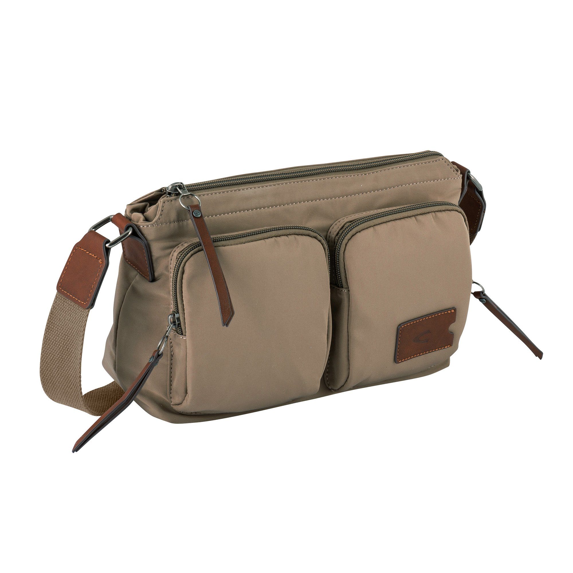 camel active Schoudertas Sky van licht robuust nylon met imitatieleer-applicaties, een blikvanger