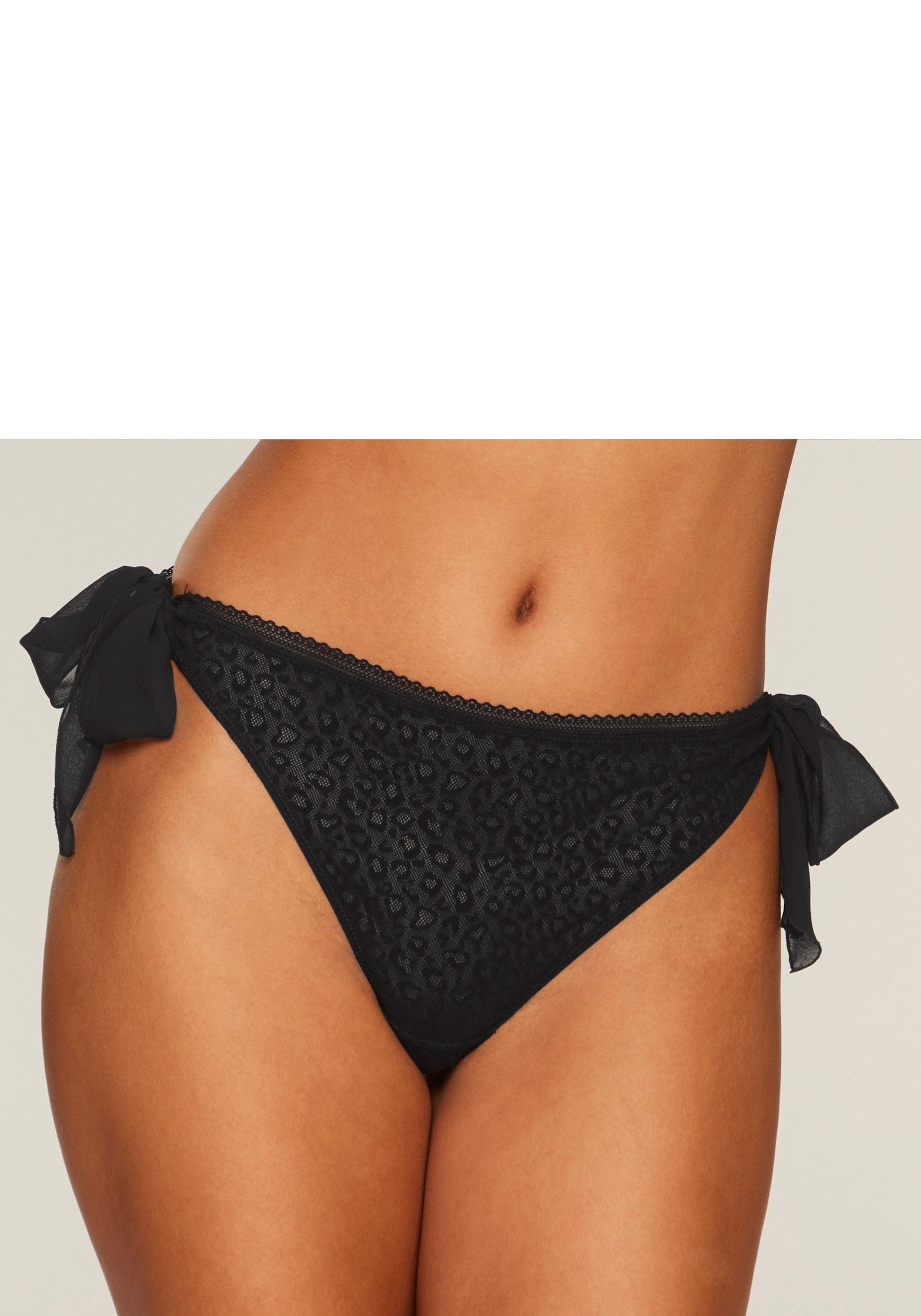 Vivance String ANNA van licht transparant mesh in trendy leoprint, sexy lingerie dames strings maat 36/38 zwart