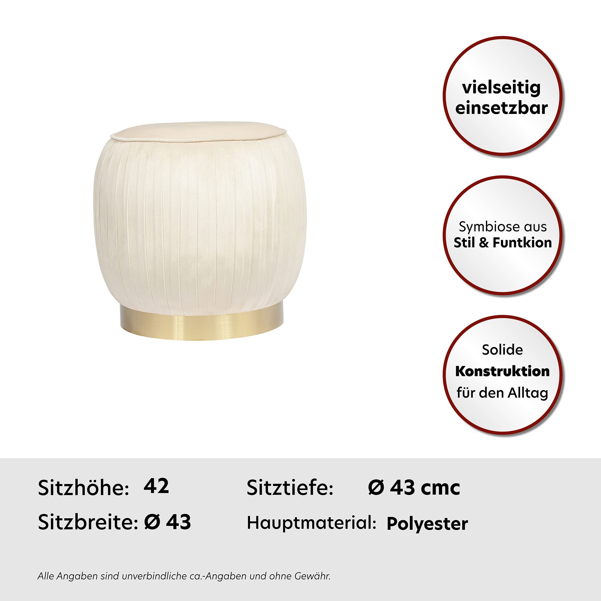 Kayoom Zithocker Kruk Lilje, elegante uitstraling door goudkleurige sokkel, hoogwaardige fluwelen bekleding (1 stuk)