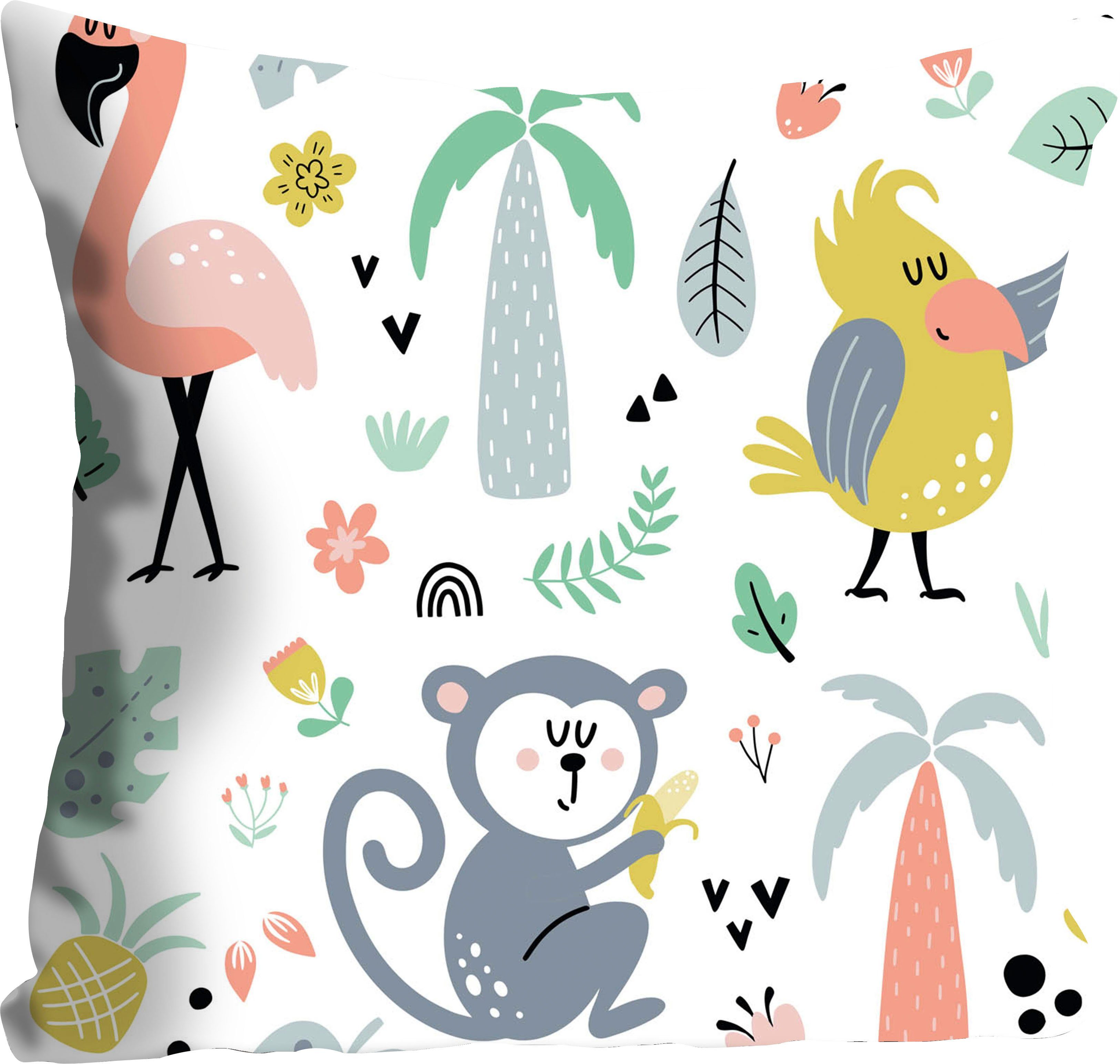queence Sierkussen Evgenia Kussenhoes, kinderen, papegaai, flamingo, kleurrijk, tropisch, dierenpatroon, vrolijk (1 stuk)