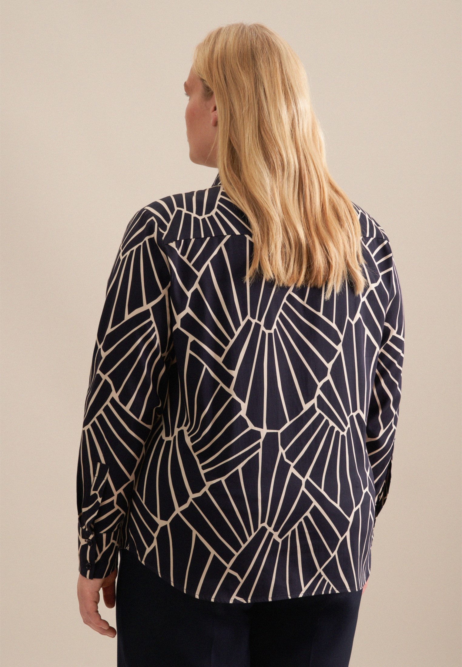 seidensticker Overhemdblouse Zwarte roos Lange mouwen kraag print