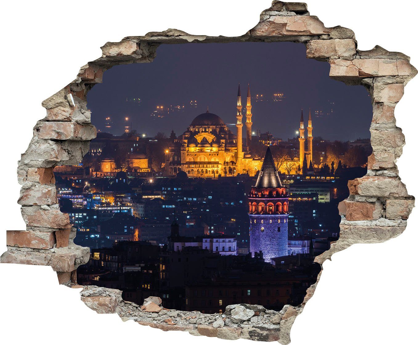 queence Wandfolie Stad 's nachts Muursticker, muurdecoratie, zelfklevend, 3D, muurdurchbraak (1 stuk) wandstickers geel