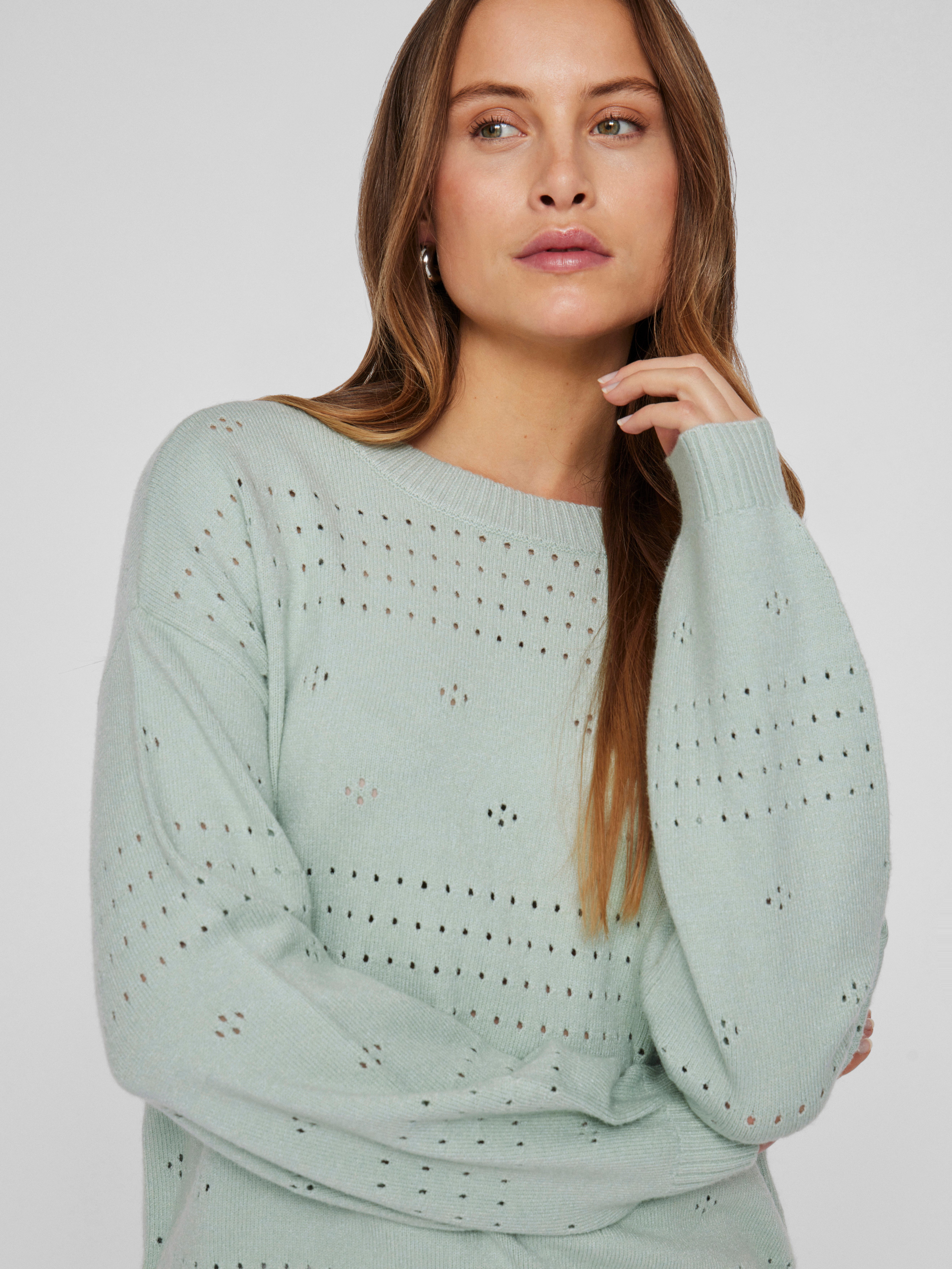 Vila Trui met ronde hals VIRIL L/S O-NECK POINTELLE KNIT TOP-NOOS