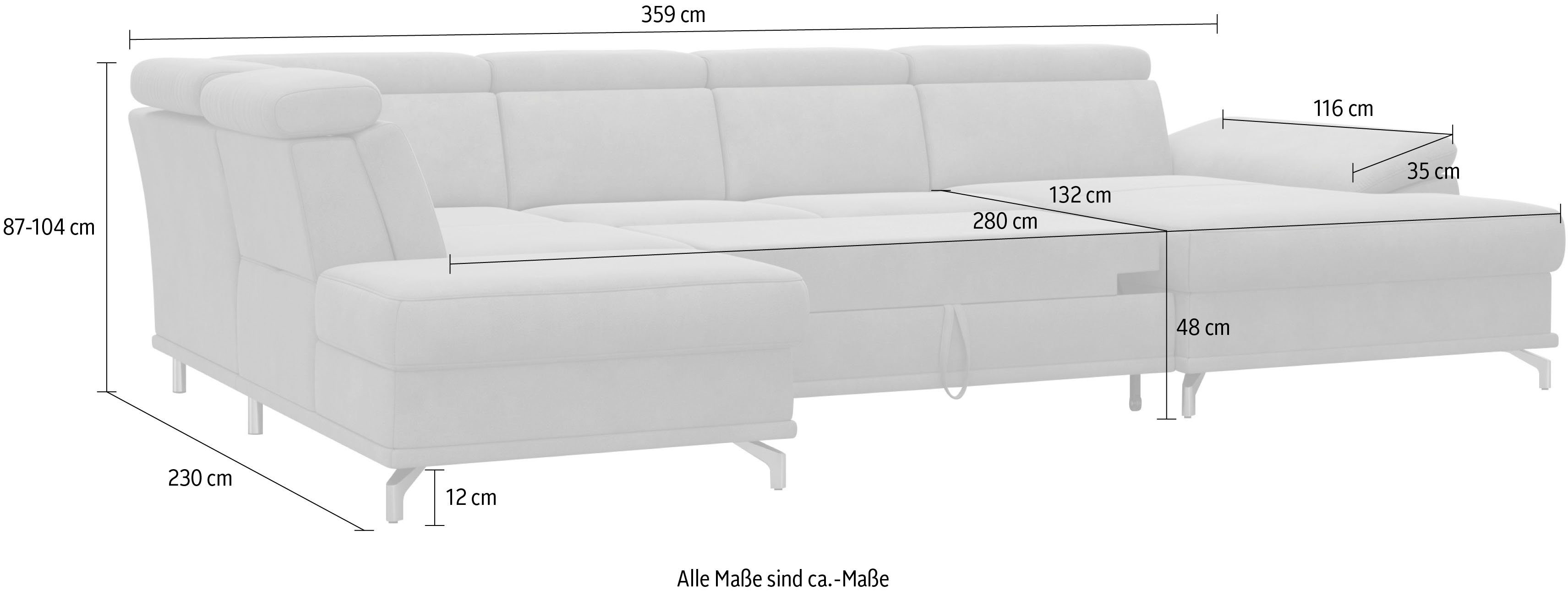 sit&more Zithoek Cabrio U-vorm, met zitdiepteverstelling, arm- en hoofdsteunverstelling