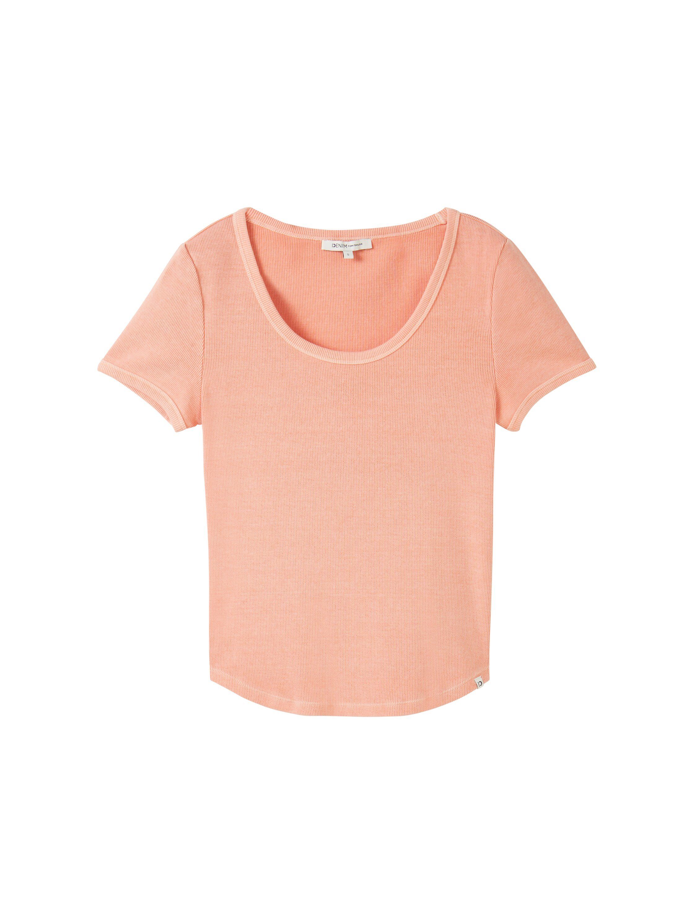 Tom Tailor Denim T-shirt met rib-look en diepe ronde halslijn