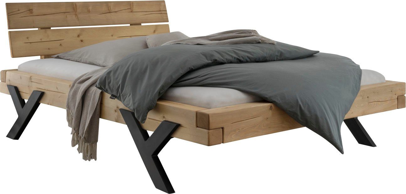 Home affaire Massief houten ledikant Ultima balkenbed tweepersoonsbed, voeten van metaal in Y-vorm bedden beige