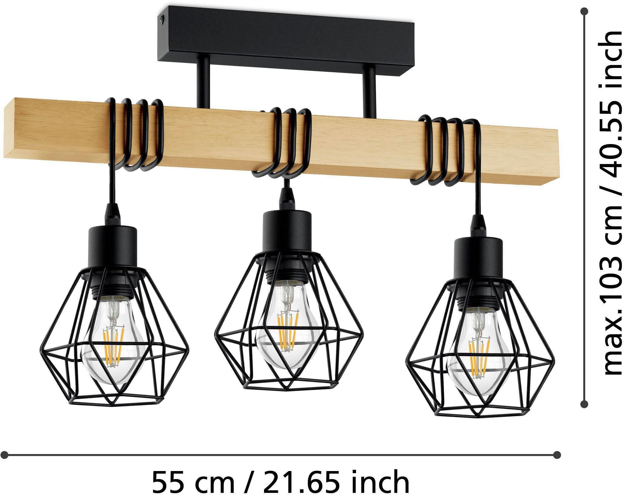 EGLO Plafondlamp TOWNSHEND 5 Vintage plafondlamp, Industrial, retro lamp van staal en hout, E27