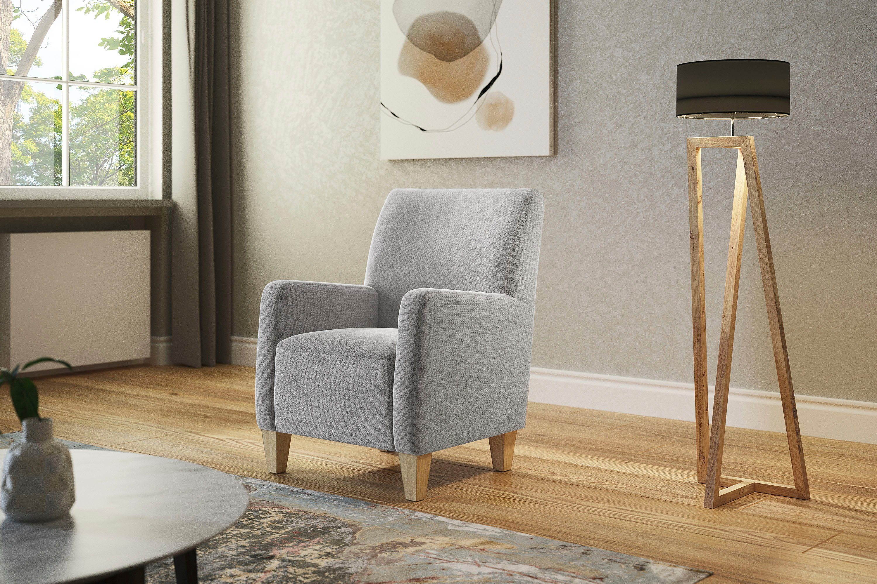 Home affaire Fauteuil Viva met binnenvering, met beukenhouten poten fauteuils zilver(kleur)