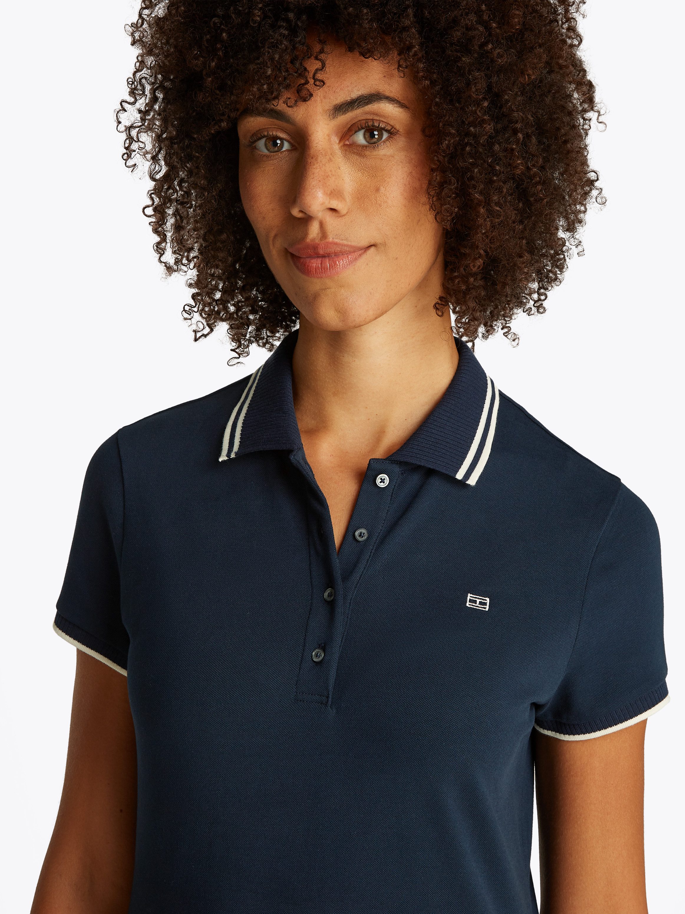 Tommy Hilfiger Polojurk SPORTY FEMININE REG POLO DRESS met contraststrepen, logo borduring