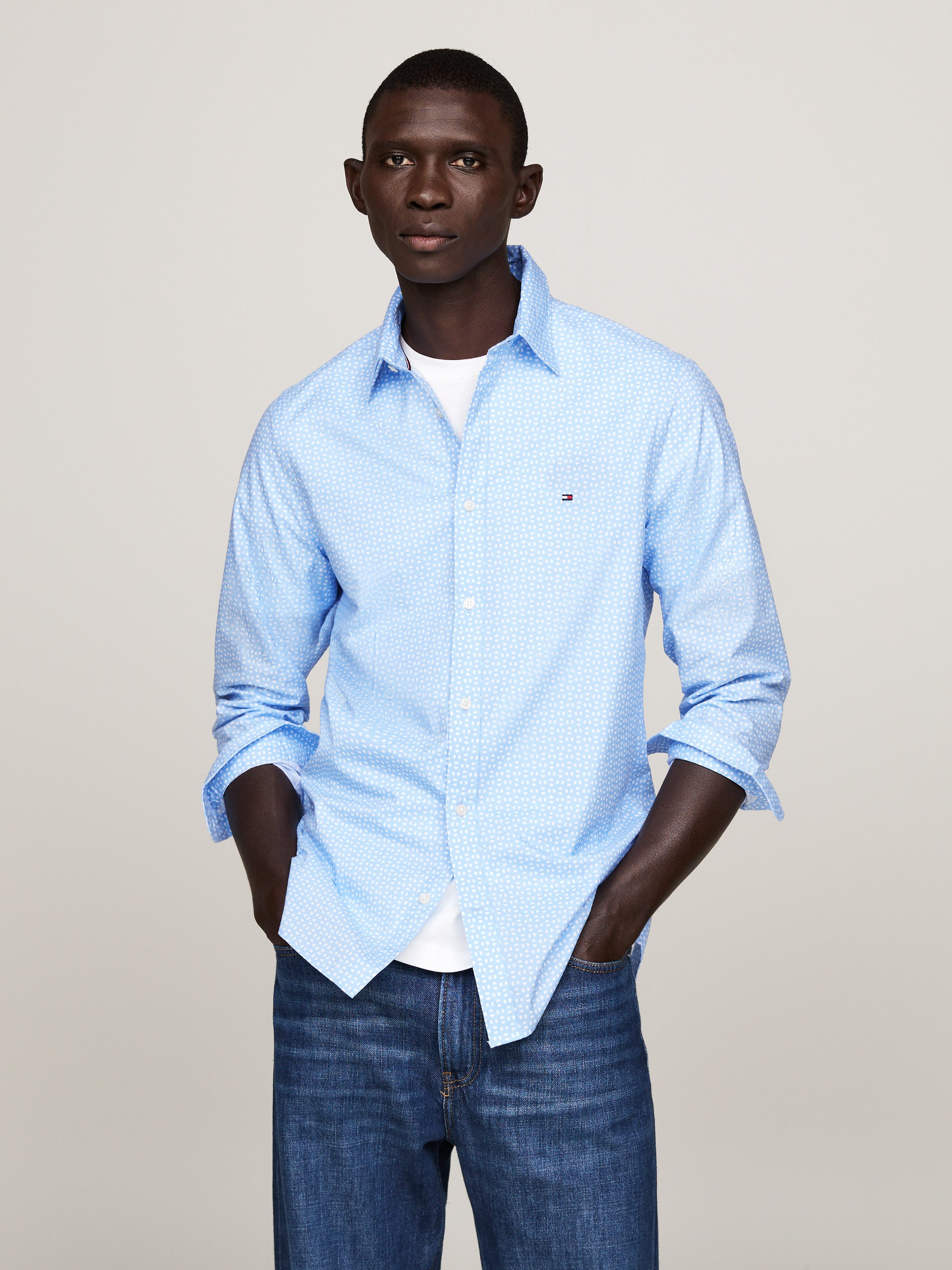 Tommy Hilfiger Overhemd met lange mouwen POPLIN PRINT SF SHIRT heren overhemden maat XXXL blauw