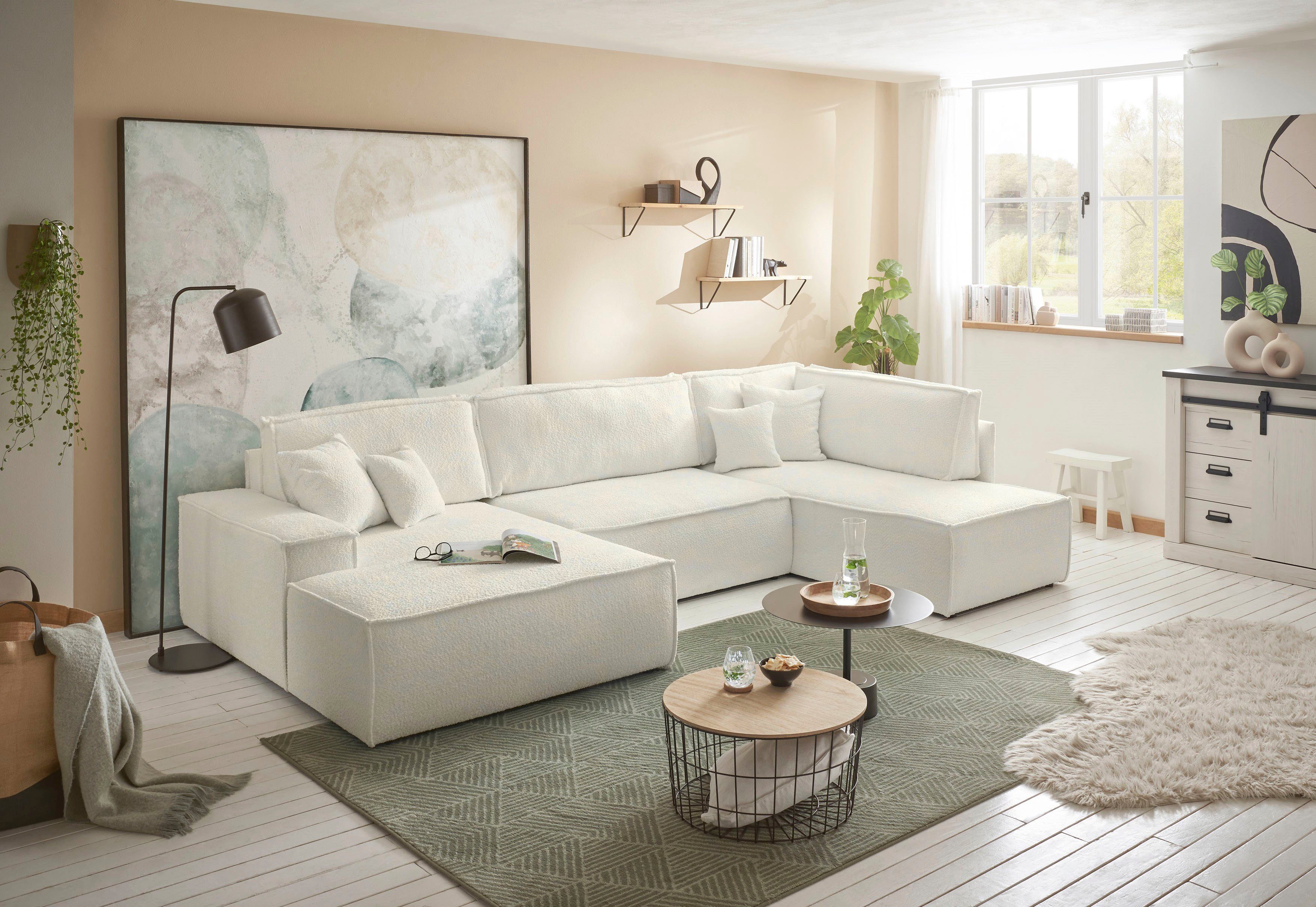 andas Zithoek FINNLEY U-model XXL 329 cm, bedbank, slaapfunctie m. bedkist