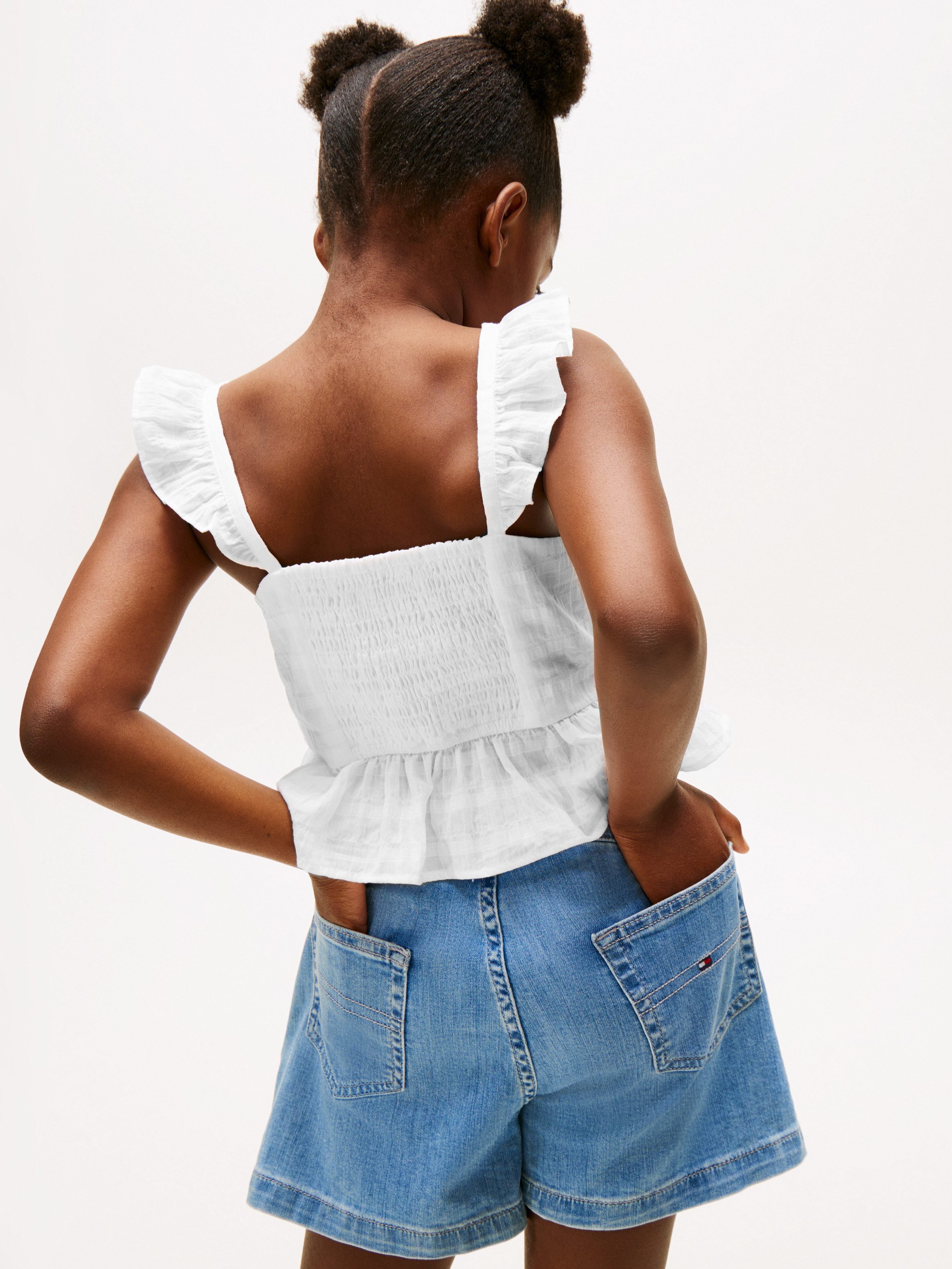 Tommy Hilfiger Top TEXTURED COTTON TOP SLVLS met borduursel, met ruches