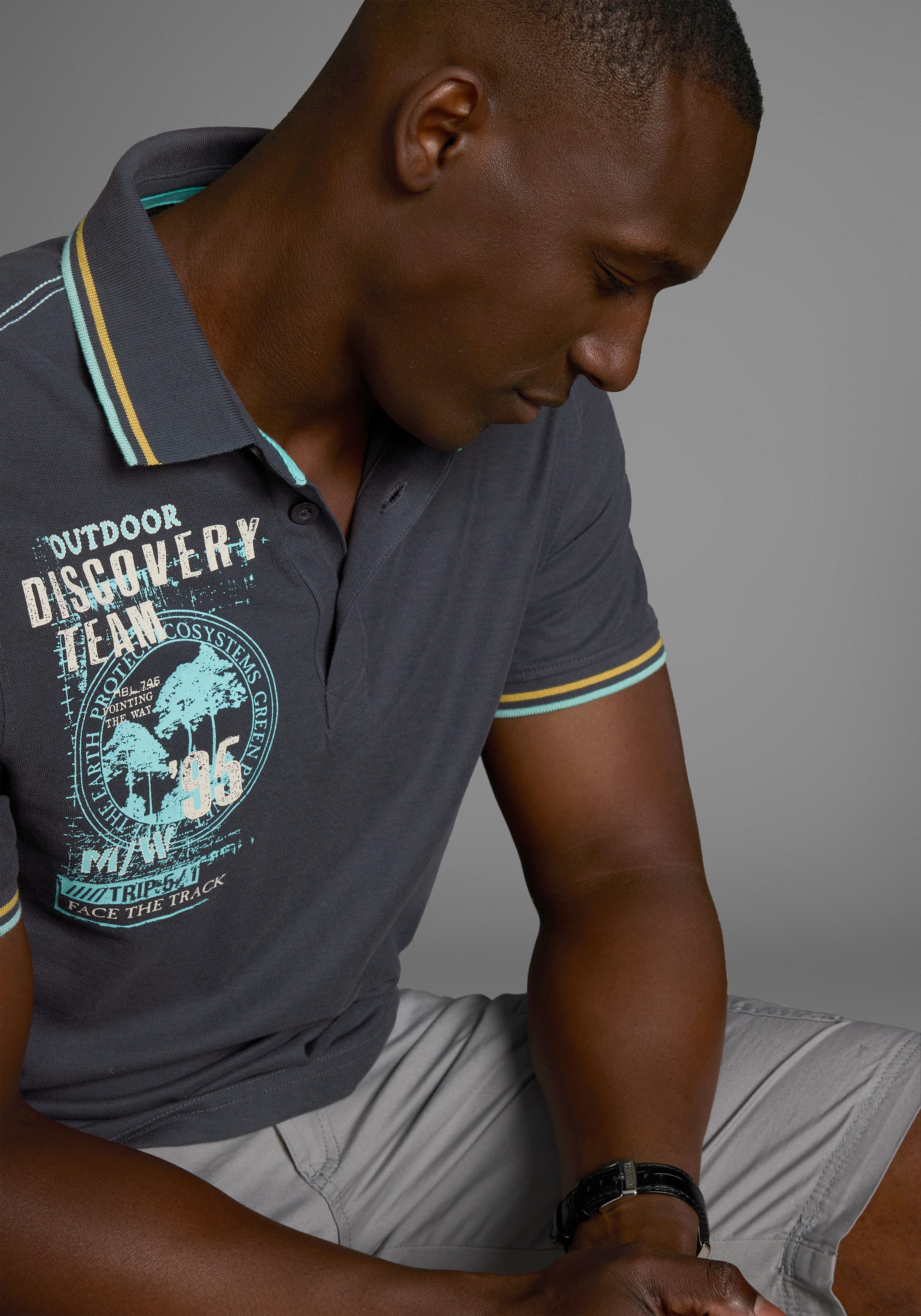 Man's World Poloshirt Korte mouwen, casual pasvorm, met trendy print, polokraag