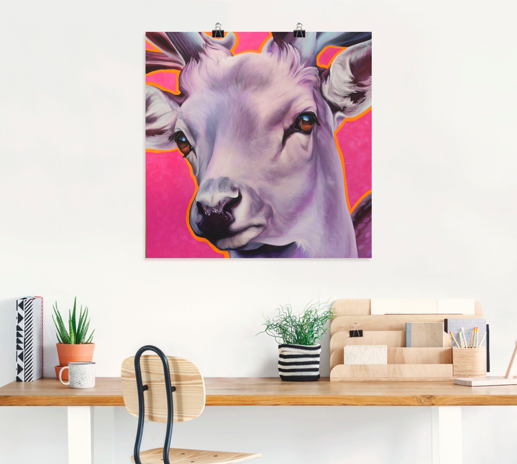 Artland Artprint Edelhert pink als artprint op linnen, muursticker of poster in verschillende maten