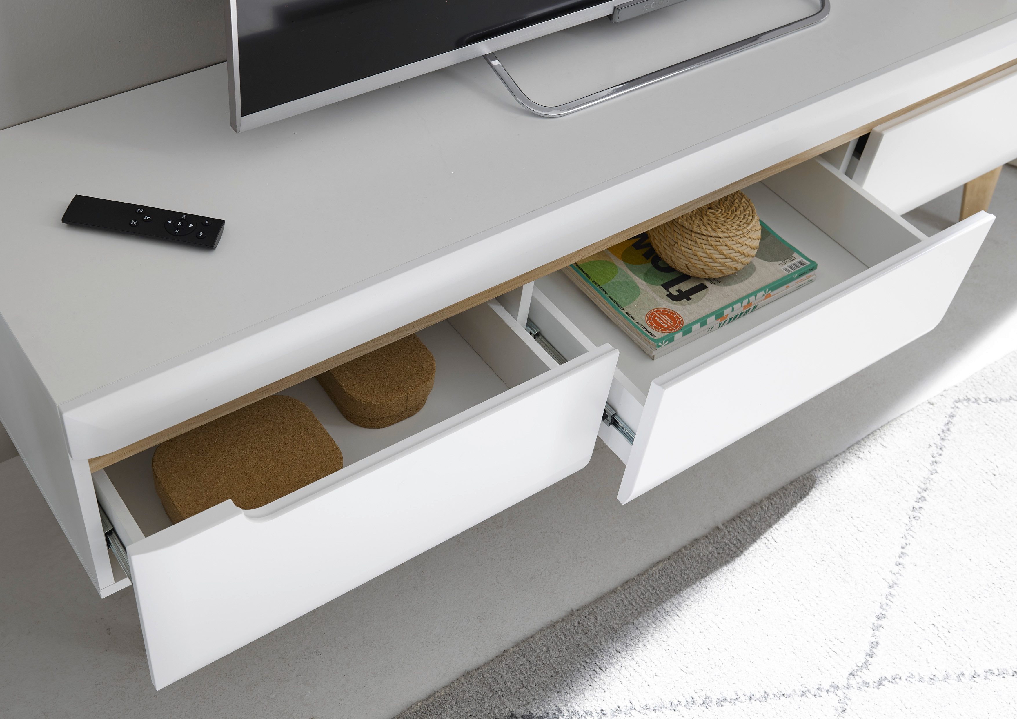 INOSIGN Wandmeubel Torge, wandmeubel, kastwand, mediawand, woonkamer-set bevat 1 vitrine, 1 lowboard, 1 highboard + 1 wandplank, 360 cm breed (set, 4-delig)