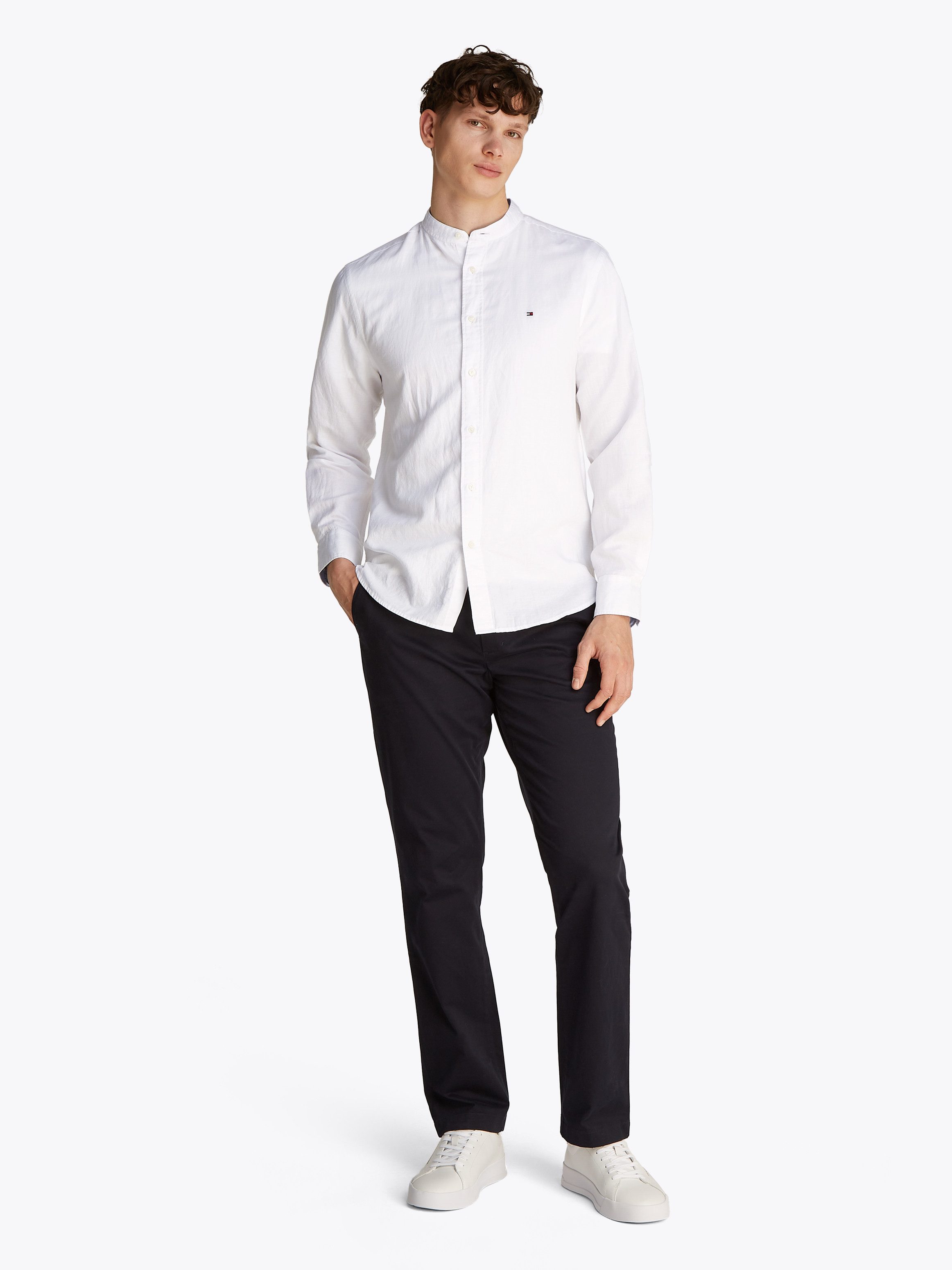 Tommy Hilfiger Overhemd met lange mouwen LINEN BLEND MAO COLLAR SHIRT
