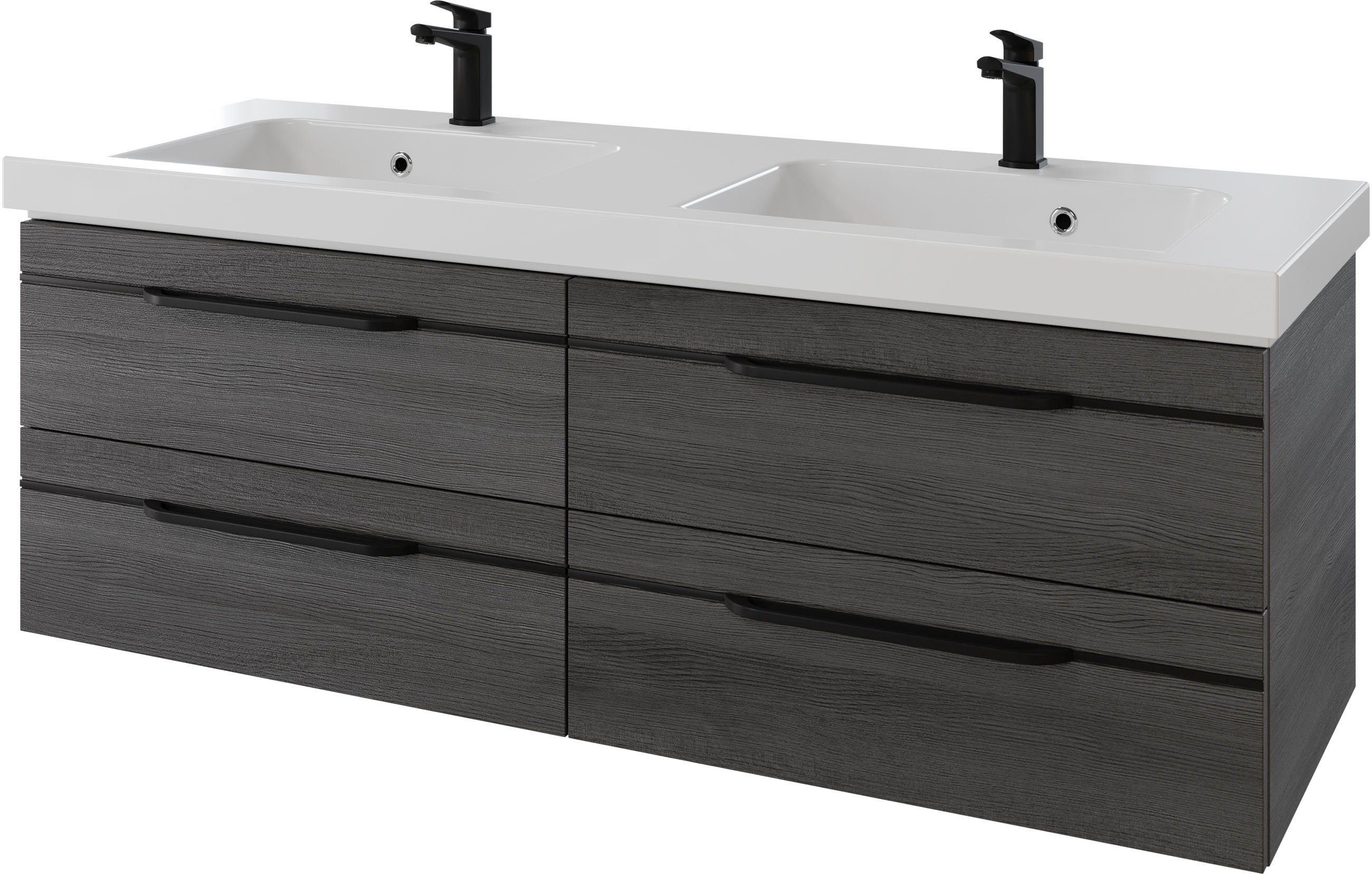 Saphir Wastafelonderkast Serie Balto mineraalmarmeren wastafel met onderkast, 147,8 cm breed (2-delig) wastafelmeubels maat 147,8 cm x 55,6 cm x 50,8
