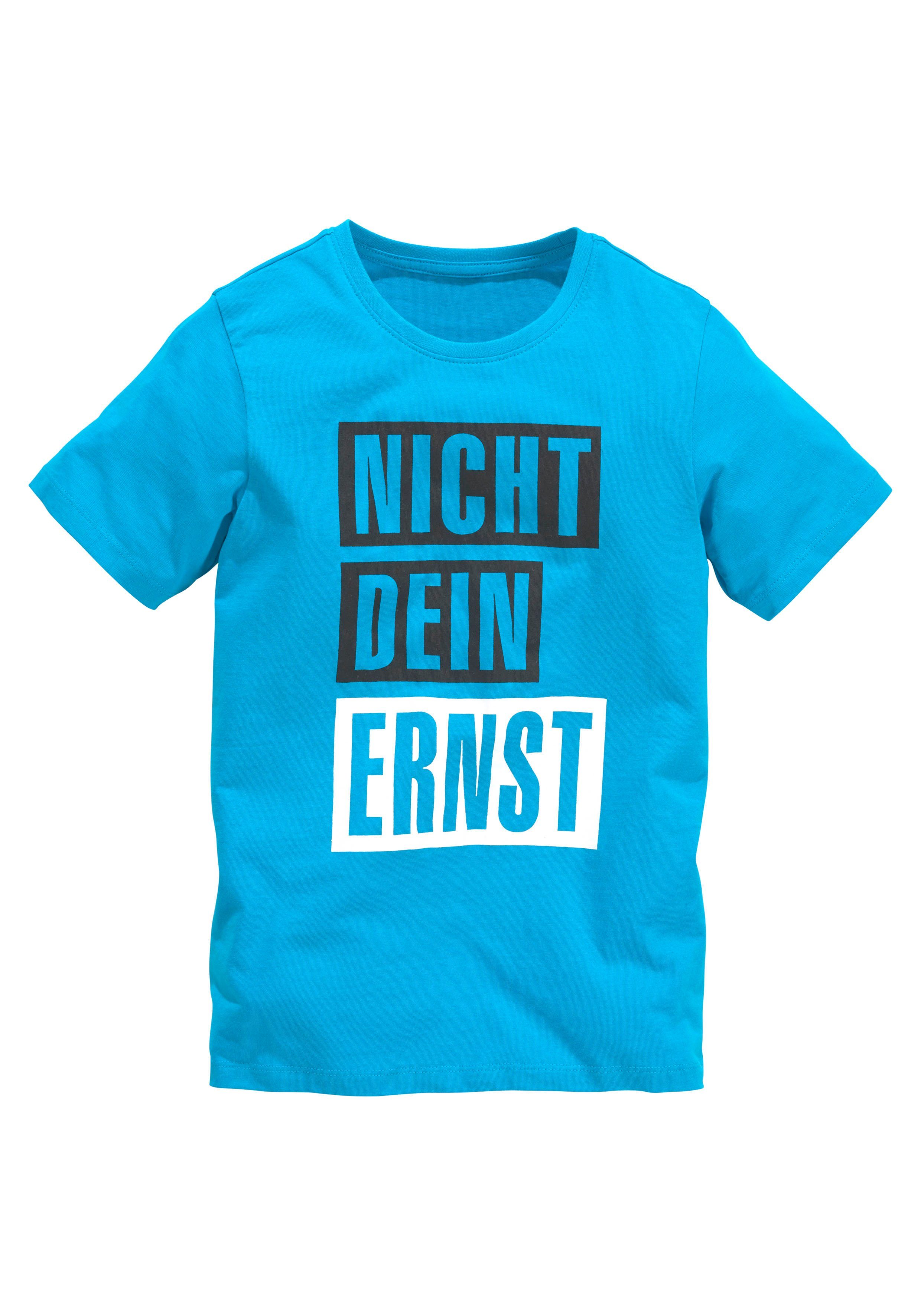 KIDSWORLD T-shirt Met spreuk: NICHT DEIN ERNST Korte mouwen, basic pasvorm, met trendy opdruk