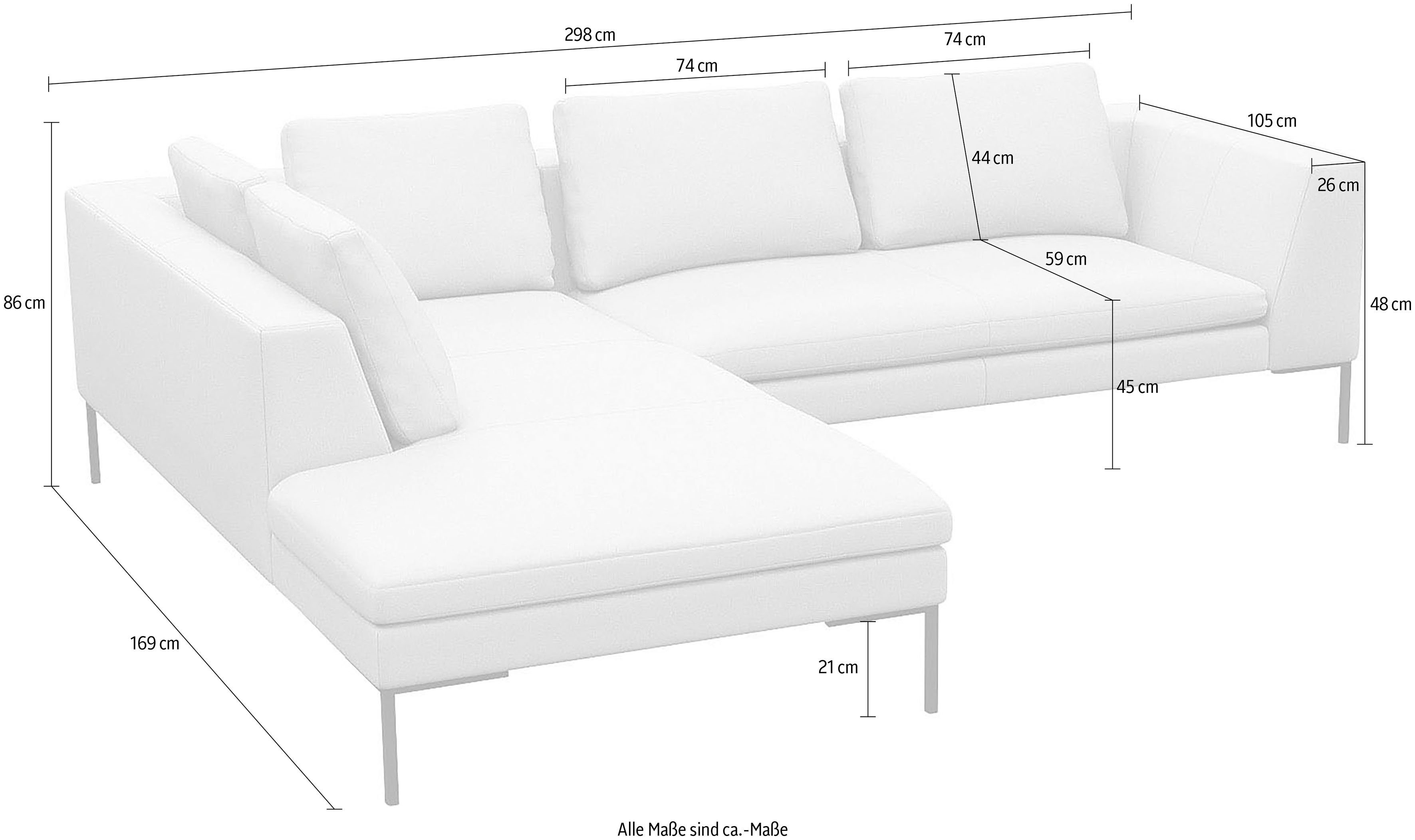 FLEXLUX Hoekbank Loano, supercomfortabel zitcomfort door koudschuim in de zitting moderne bank, vrij in de ruimte te plaatsen, losse kussens, l-vorm