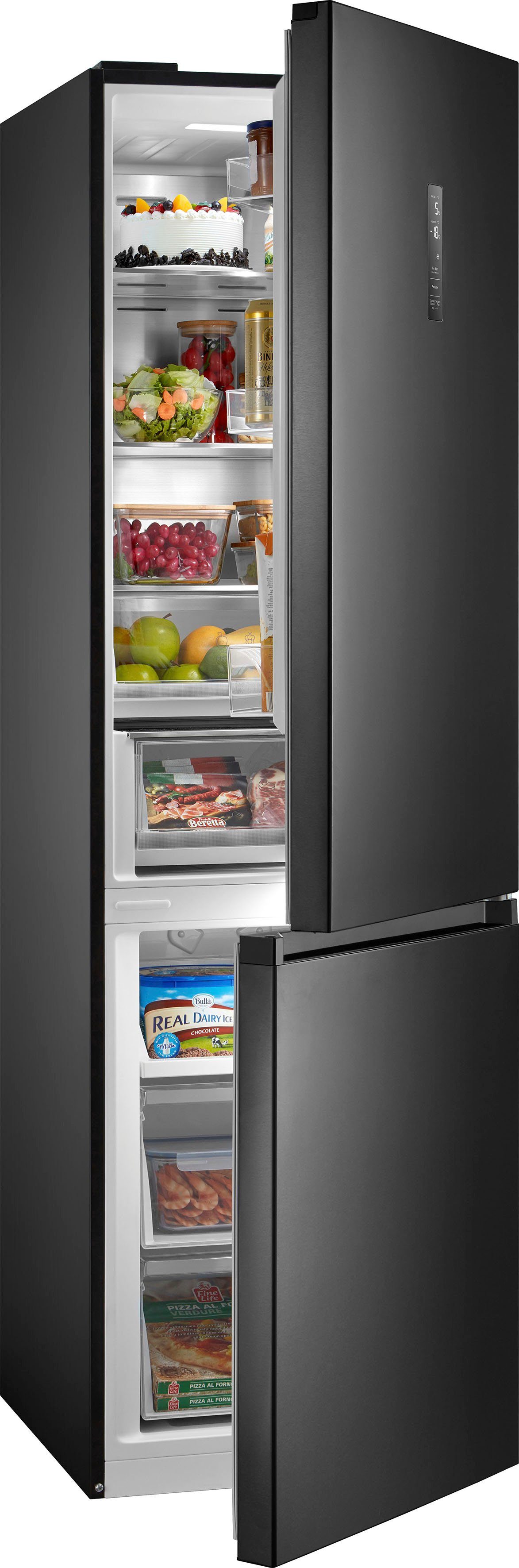 Hanseatic Koel-vriescombinatie HKGK20060BNFBI NoFrost, automatische ontdooiing, QuickFreeze, vakantiemodus, display
