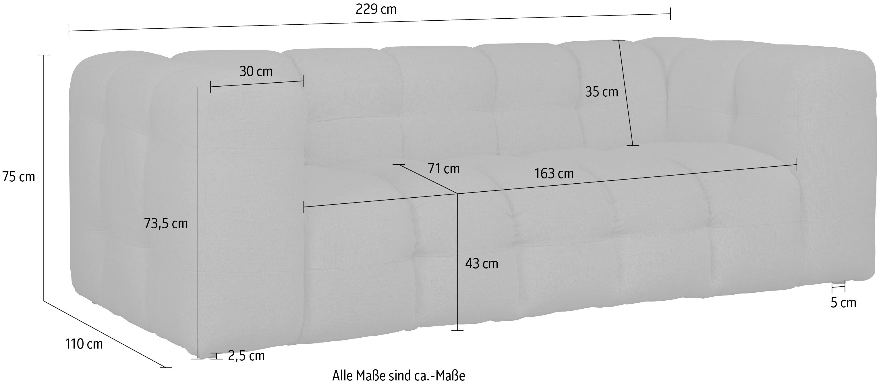 LeGer Home by Lena Gercke 3-zitsbank TALISHA designerbank, moderne quilt, afmetingen B/D/H: 229/110/75 cm