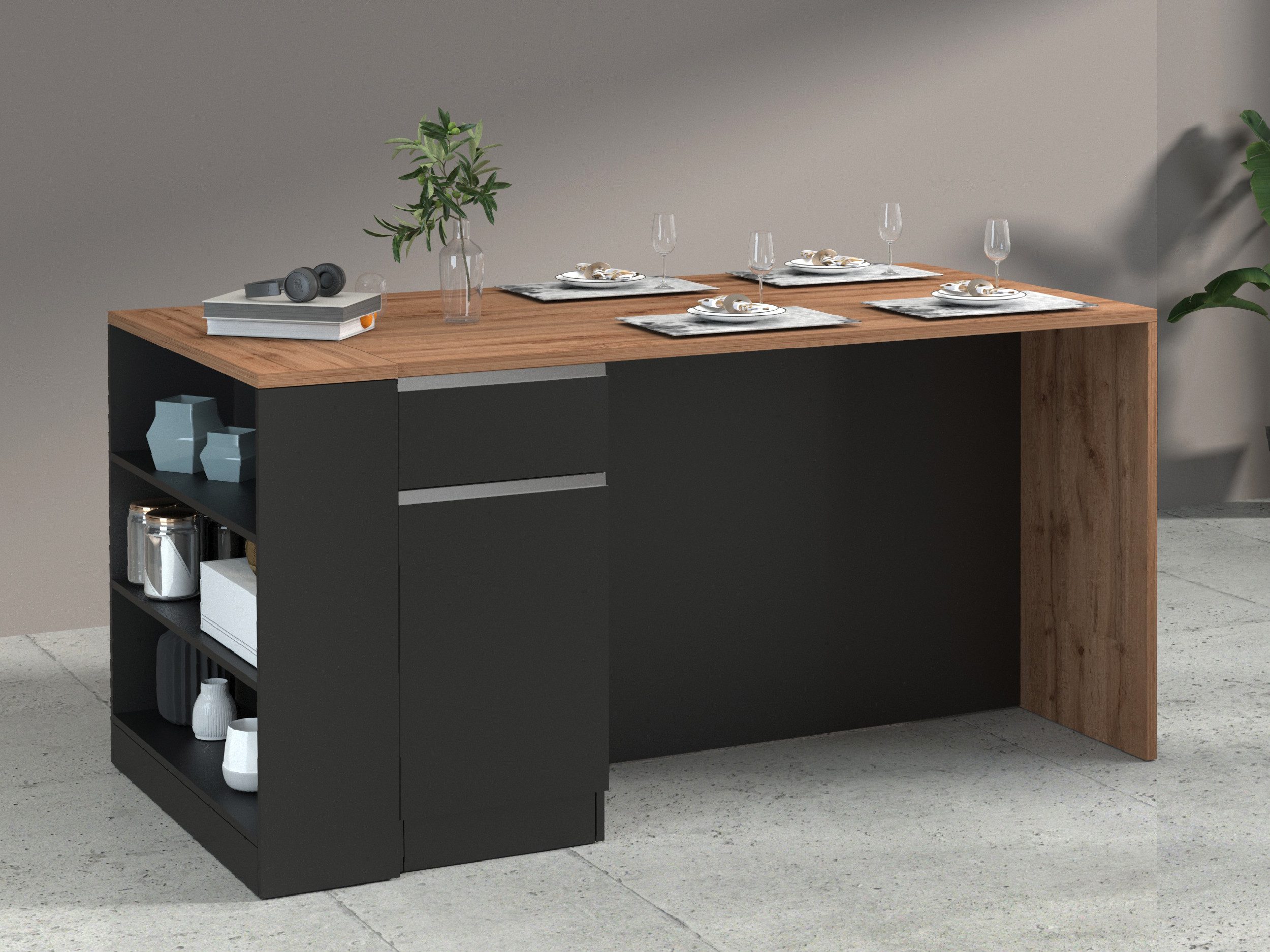 Kochstation Keukenrek Sole, plank, staande plank, keukenkast, opbergrek Combineerbaar met keukeneiland serie Sole kookstation