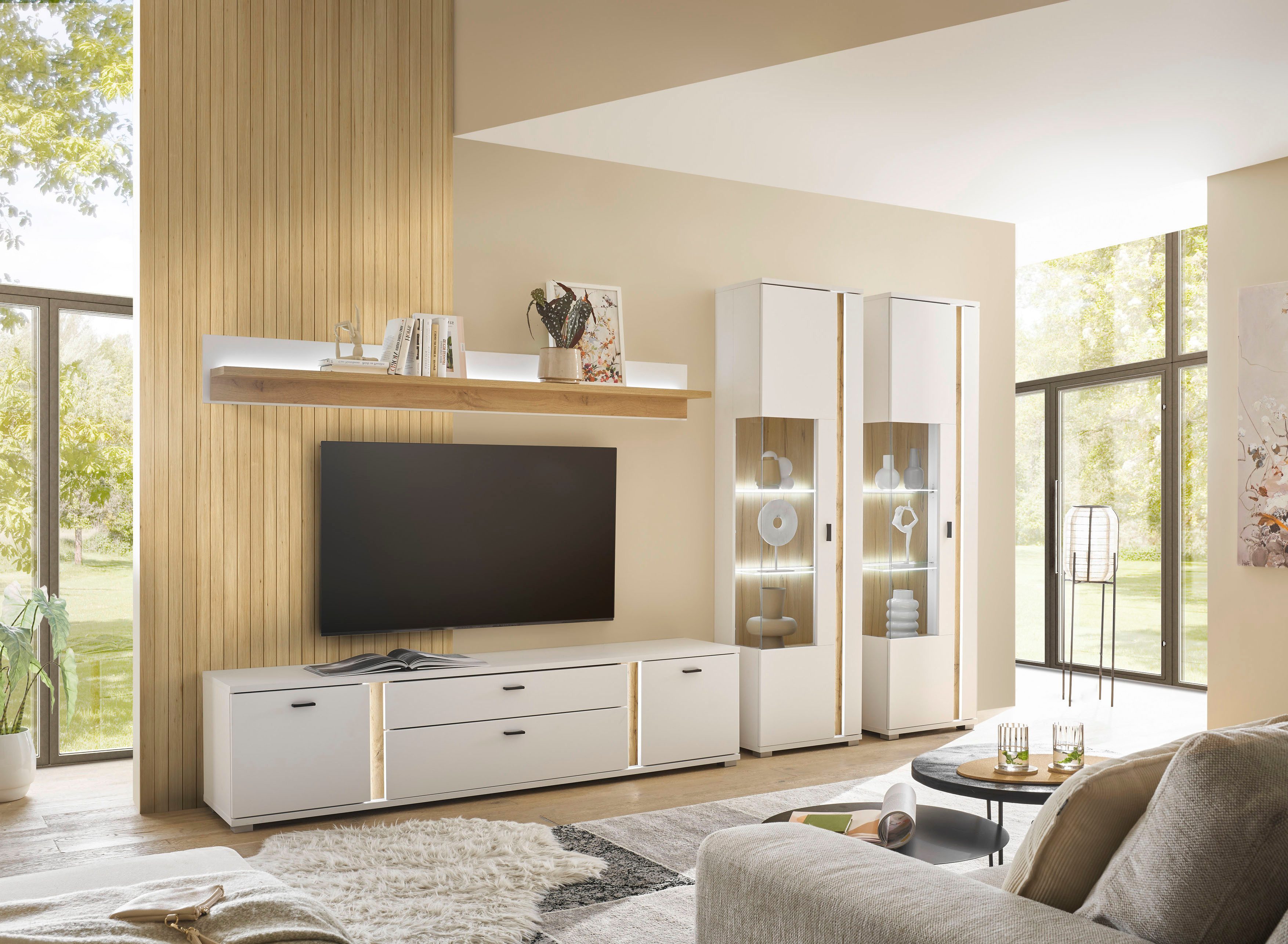 INOSIGN Wandmeubel Long Island in moderne trendkleur, inclusief verticale verlichting, breedte 330 cm (set, 4-delig)