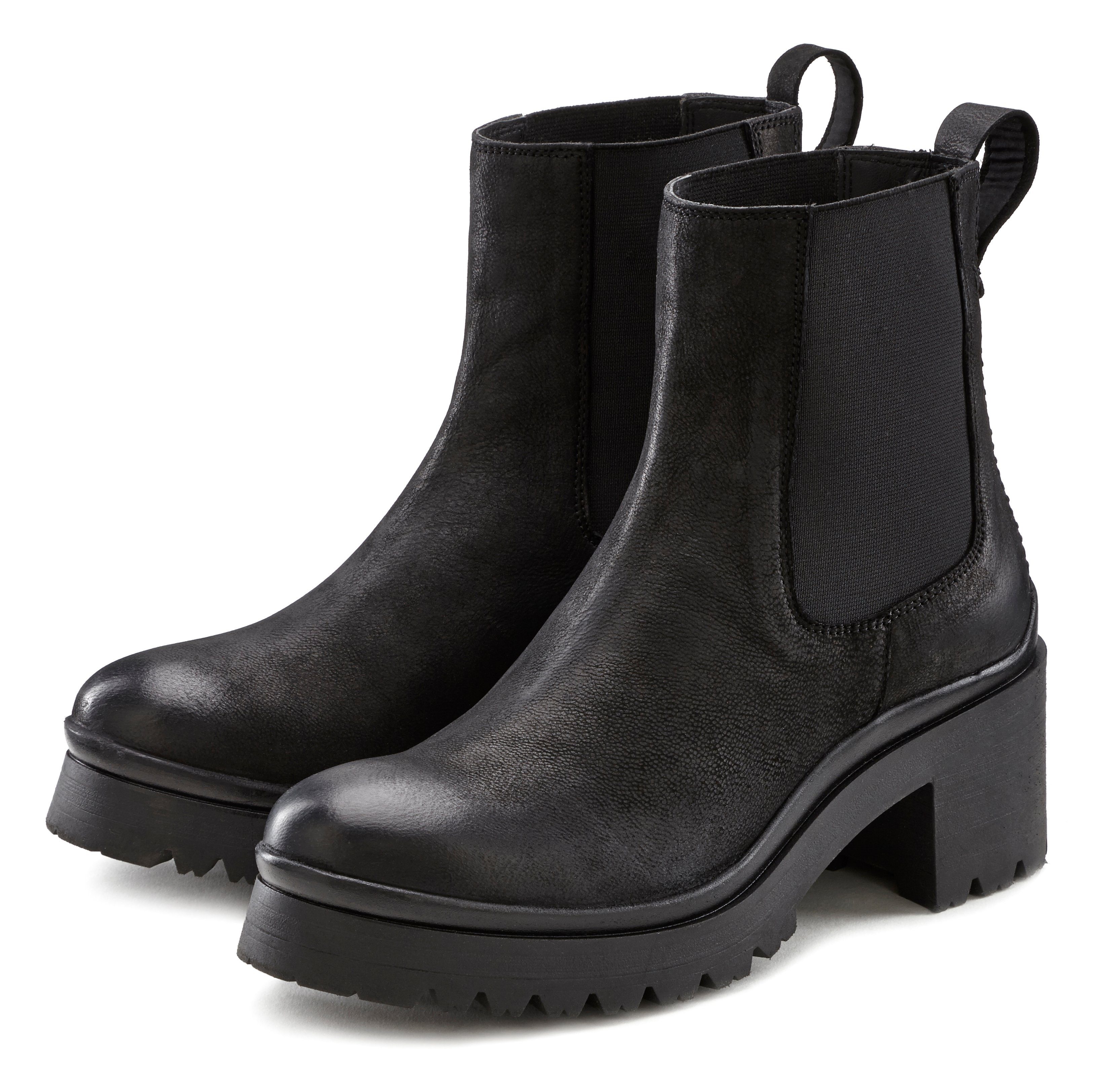 Lascana Chelsea-boots van leer met modieuze blokhak, enkellaarsjes