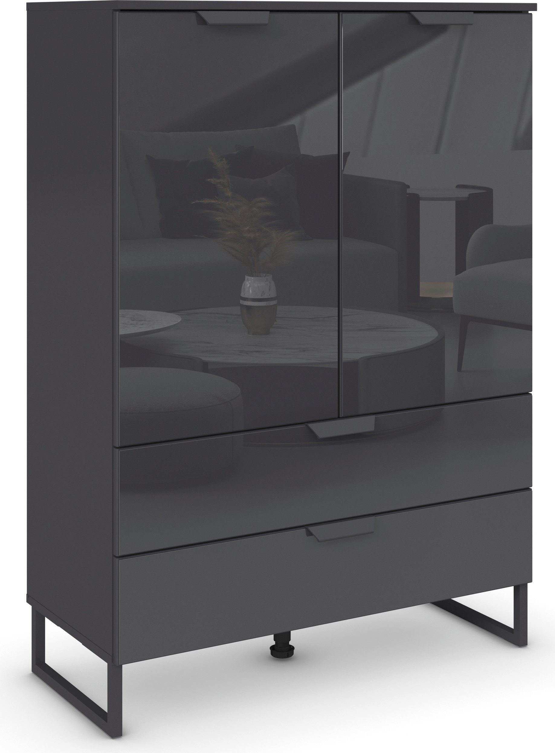rauch Hoge kast Modern by Aditio met glazen front en sledevoet, 2 lades met softclose-functie commodes & ladekasten grijs