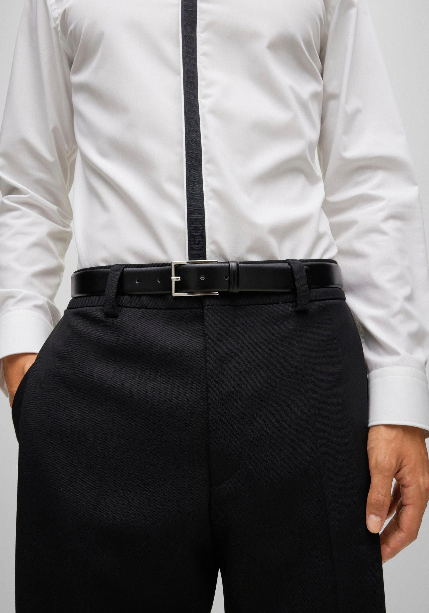 HUGO Leren riem Gavrilo met subtiele sluiting en rode details